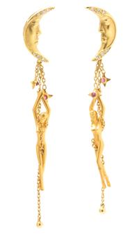 A Pair of 18 Karat Yellow Gold and Diamond Earrings, Carrera y Carrera, 5.20 dwts.