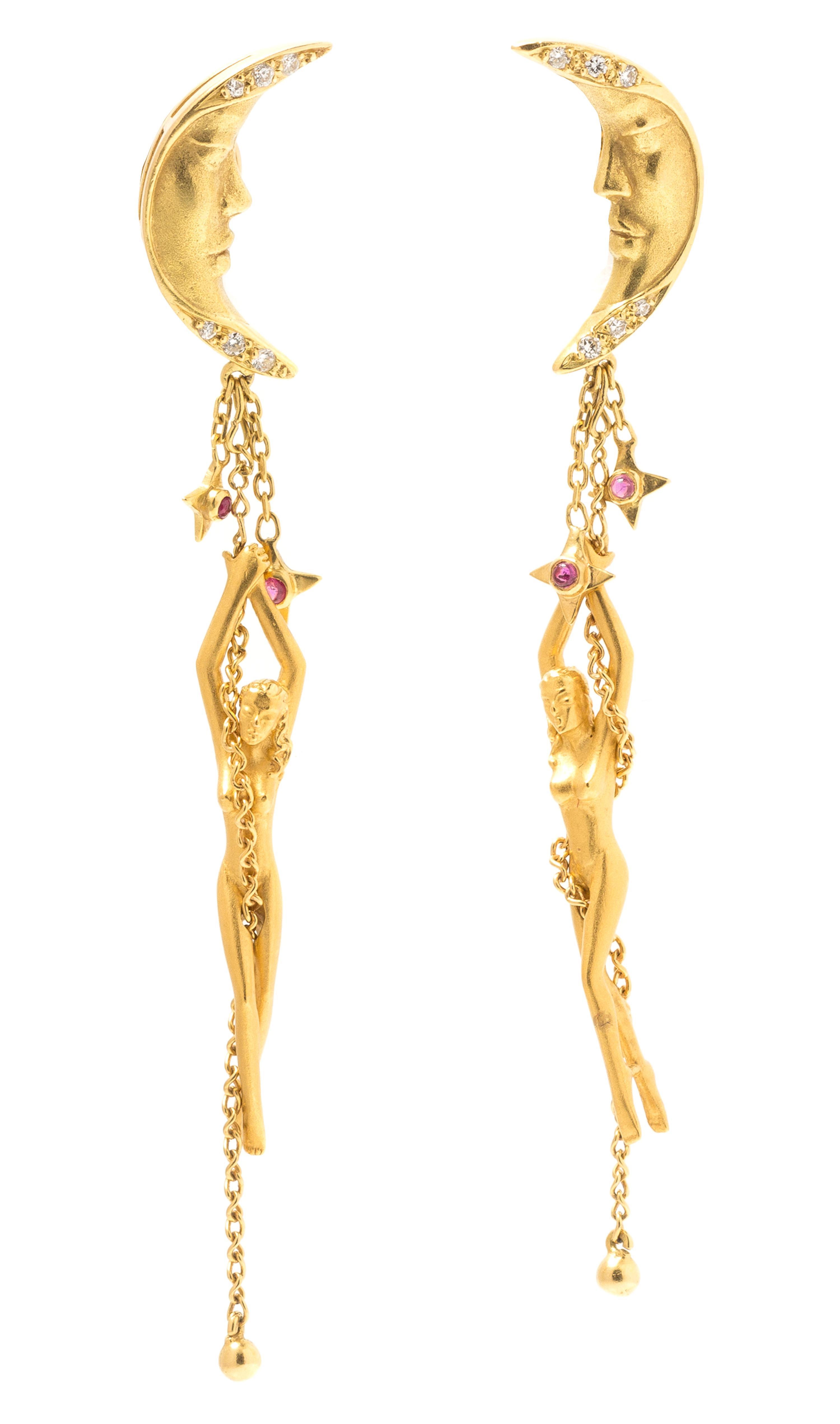 A Pair of 18 Karat Yellow Gold and Diamond Earrings, Carrera y Carrera, 5.20 dwts.