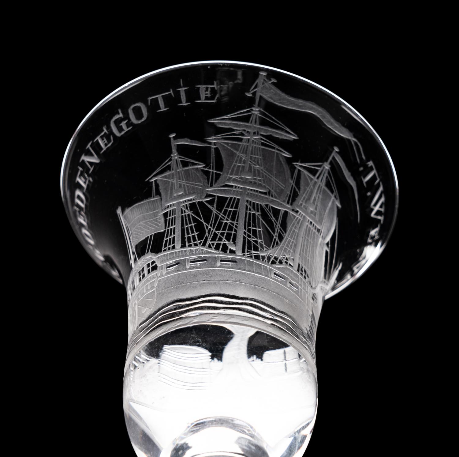 A Dutch Engraved Privateer Wine Glass