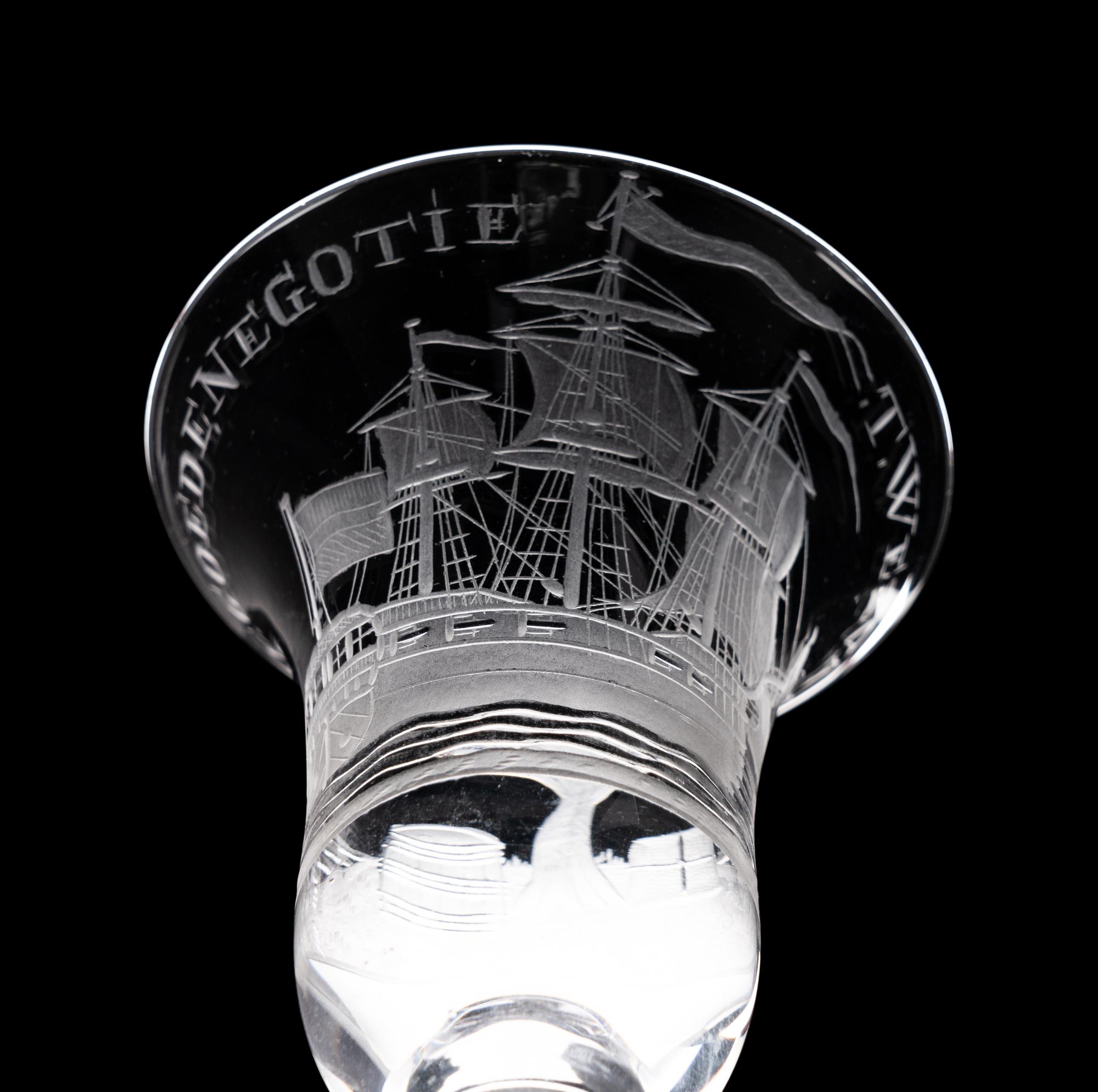 A Dutch Engraved Privateer Wine Glass