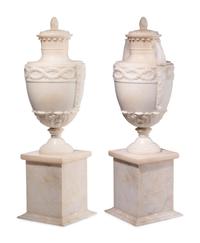 A Pair of Italian Alabaster Urns and Covers