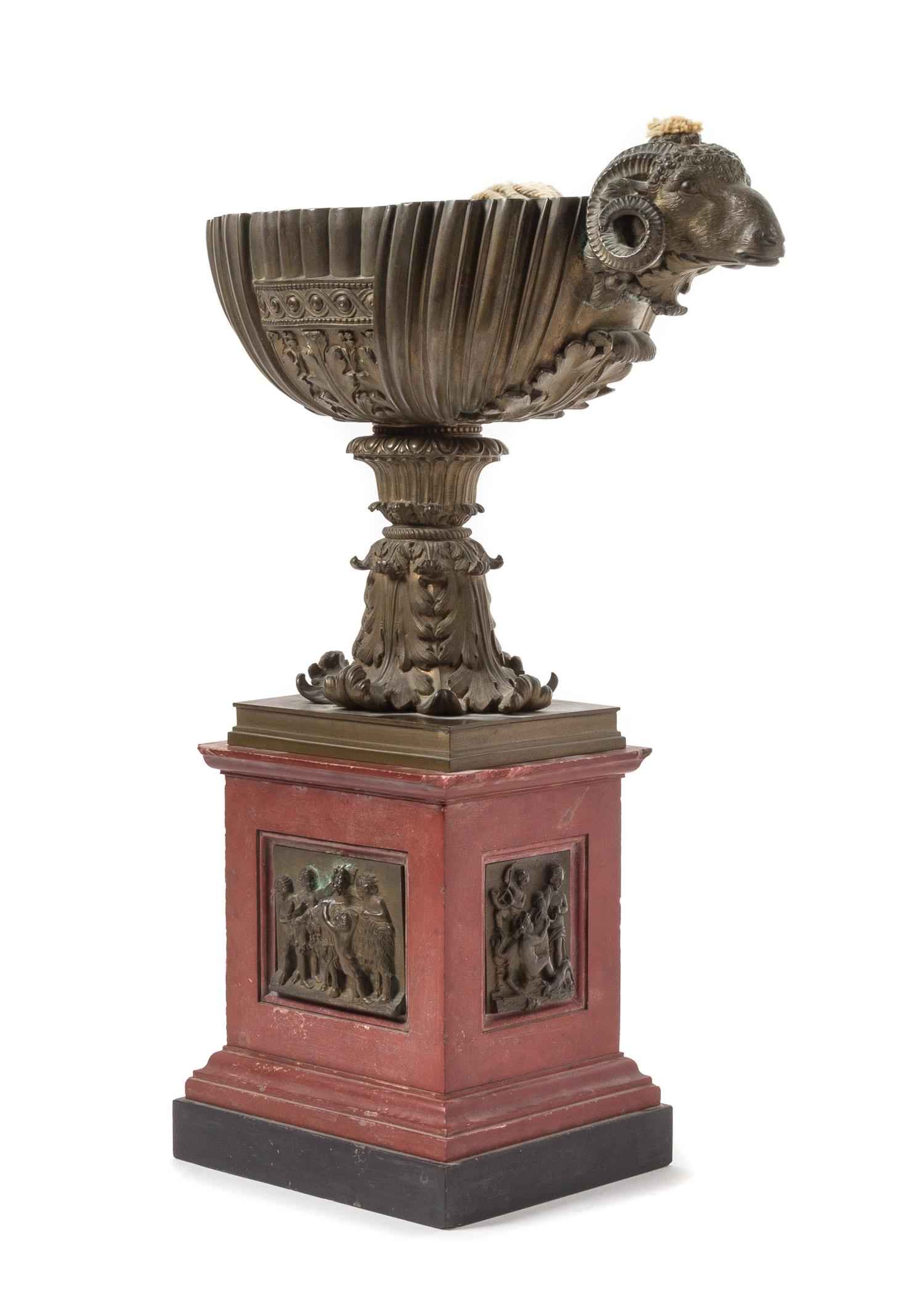 A Continental Bronze and Marble Oil Lamp on Stand Height 17 1/2 inches. — 19TH CENTURY