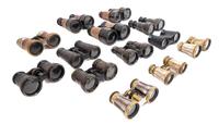 A Collection of Binoculars and Opera Glasses Width of widest 5 inches.