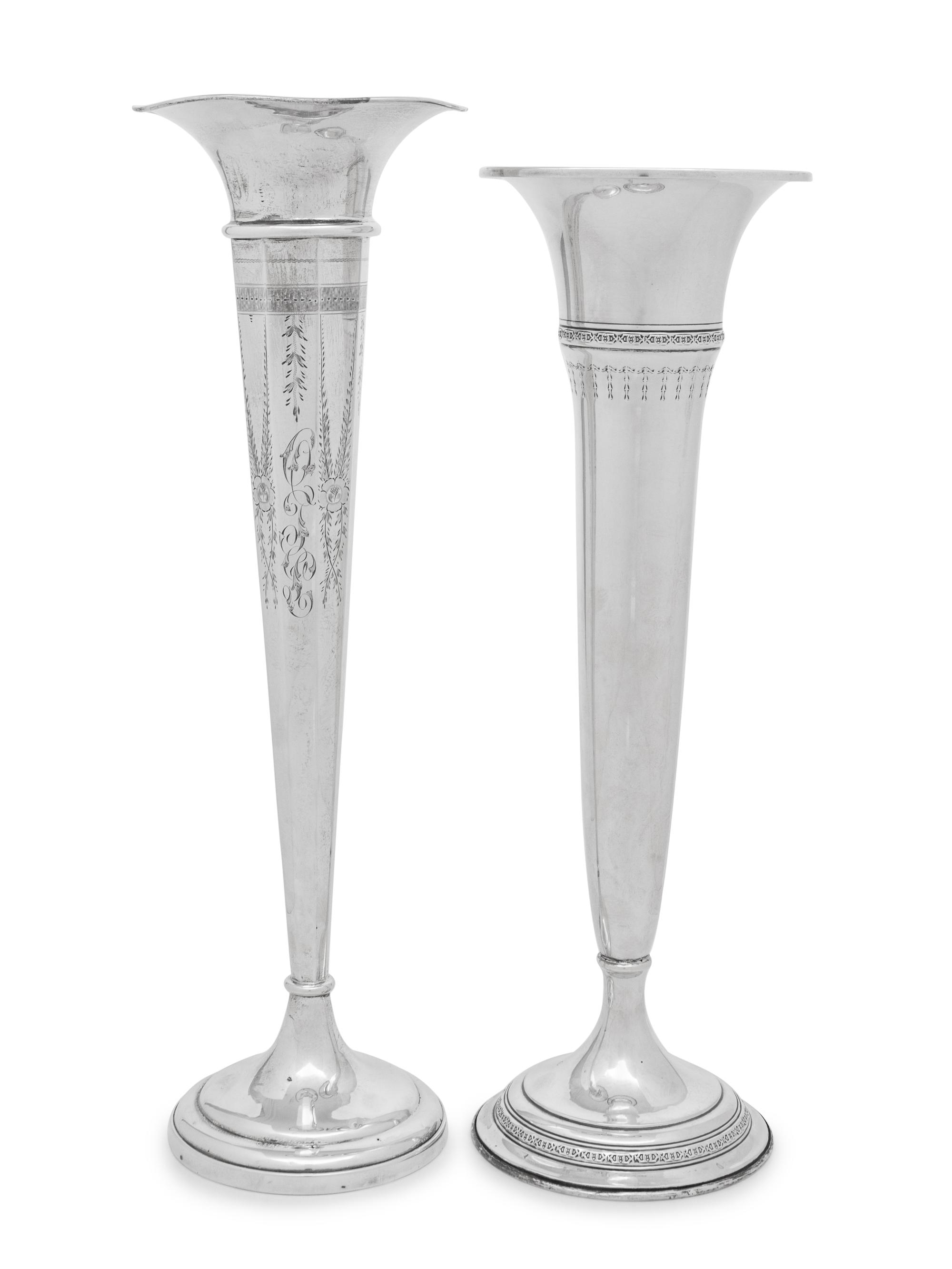 Two American Silver Trumpet-Form Vases