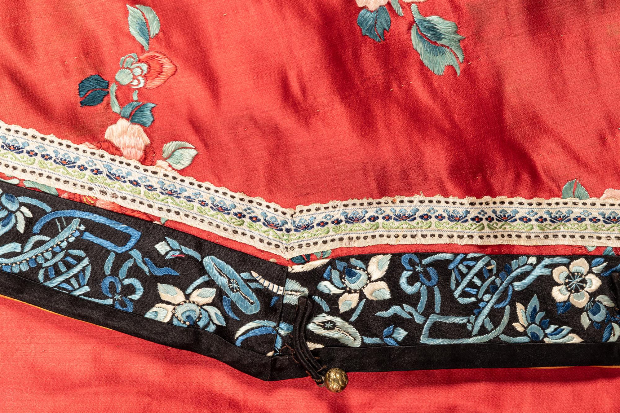 Two Red Ground Embroidered Silk Lady's Robes