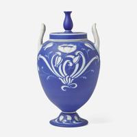 A Wedgwood Harry Barnard (1862-1933) Tricolor Jasperware Vase and Cover UK, early 20th century