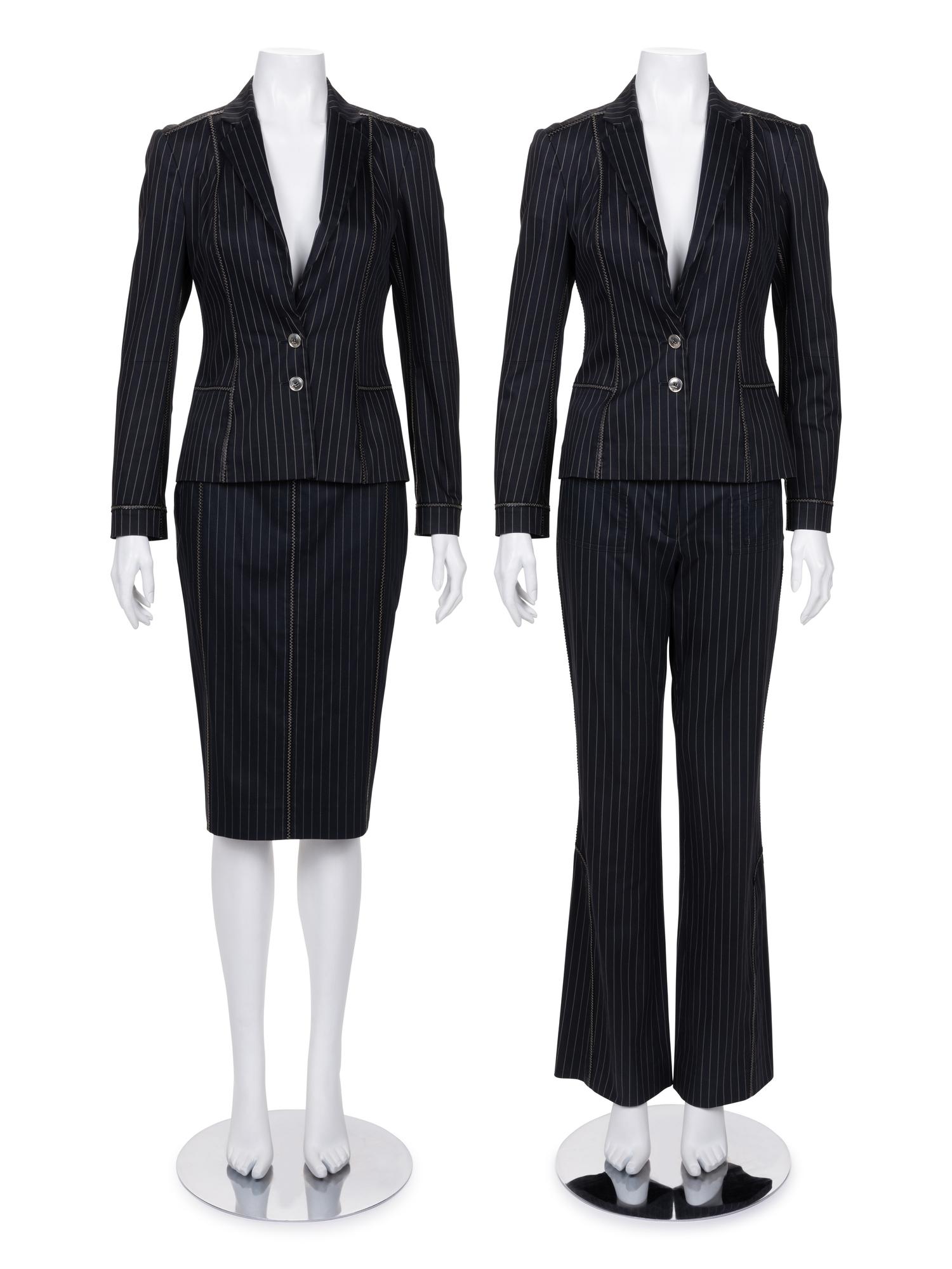 Christian Dior Pinstripe Three-Piece Set, Including Jacket, Pants, and Skirt, 1990-2000s