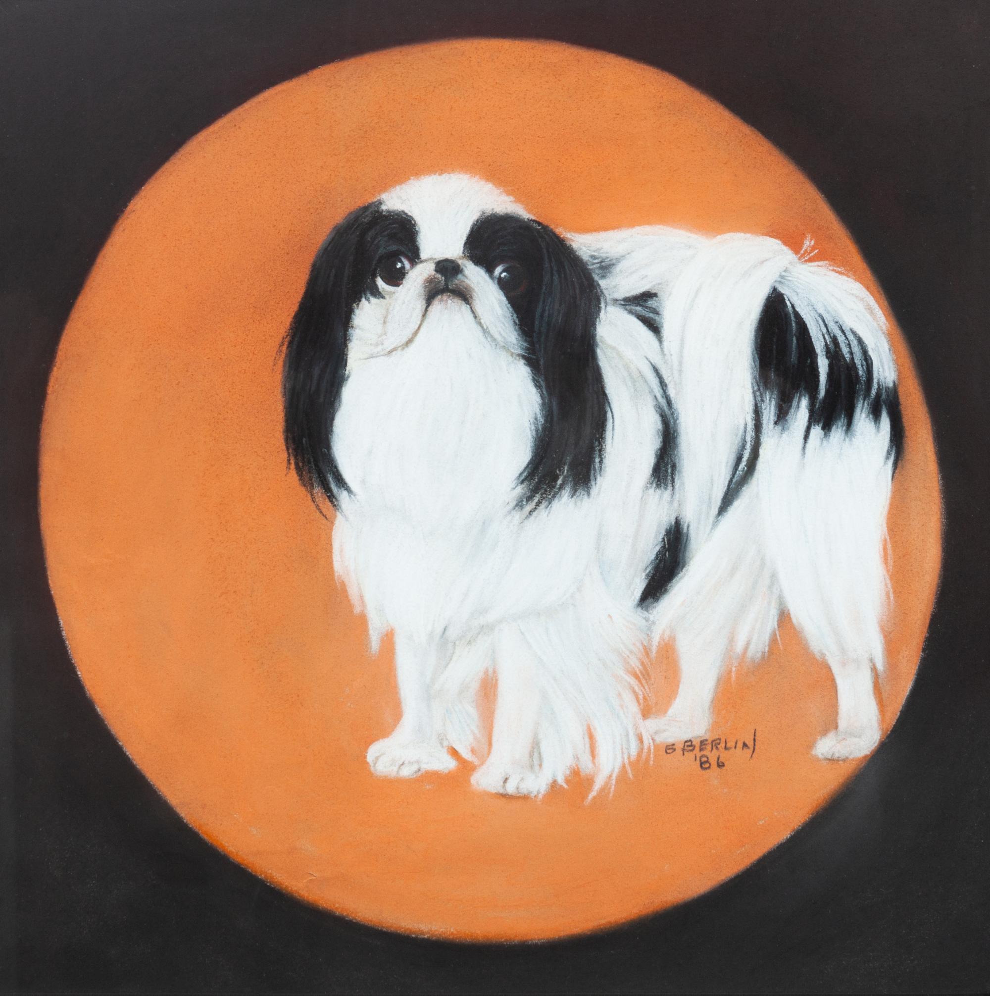 Three Works of Art depicting Japanese Chins Largest: 15 x 20 inches.