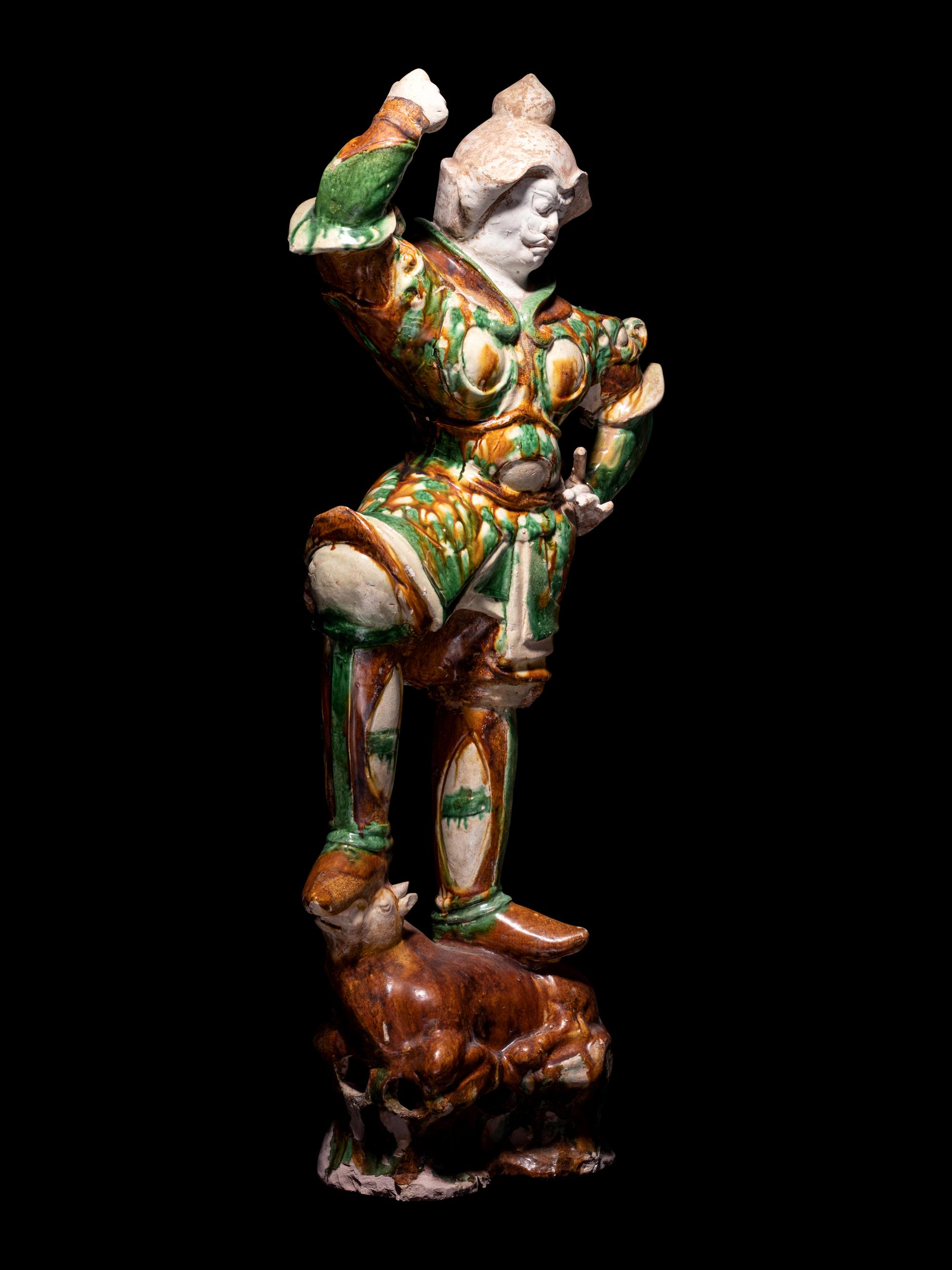 A Pair of Sancai Glazed Pottery Figures of Lokapalas