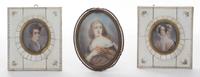 A Group of Three Portrait Miniatures Height of first overall 3 3/4 x width 3 1/4 inches.