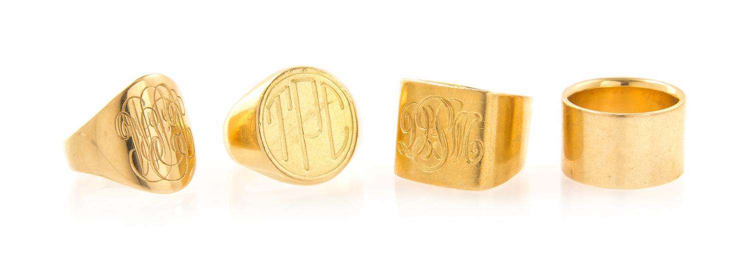 A Collection of 18 Karat Yellow Gold Rings, 42.10 dwts.