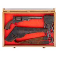 Belgian Brevet Colt Navy Revolver in Display Case with Period Holster, Belt & Cap Pouch
