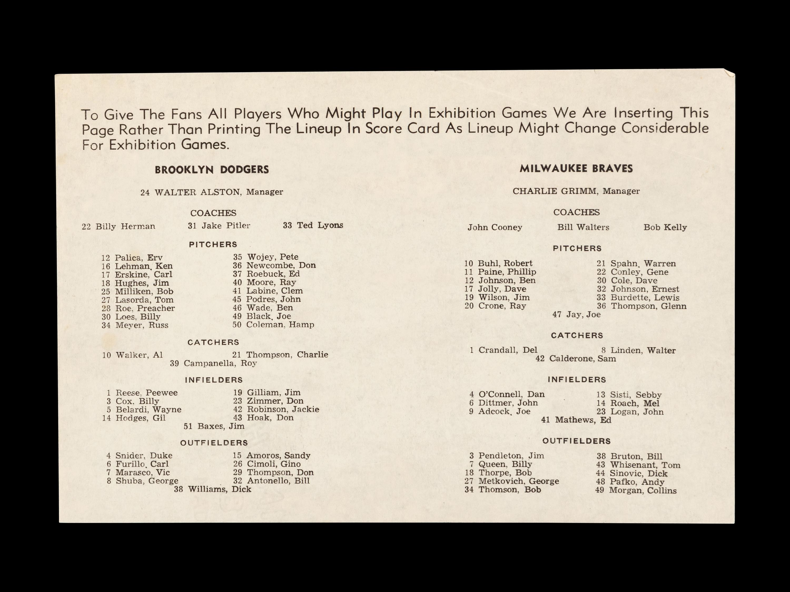 [ROBINSON, JACKIE]. Typed letter regarding "Air Lift Africa," [ With: ] Dodgers vs. Braves scorecard.