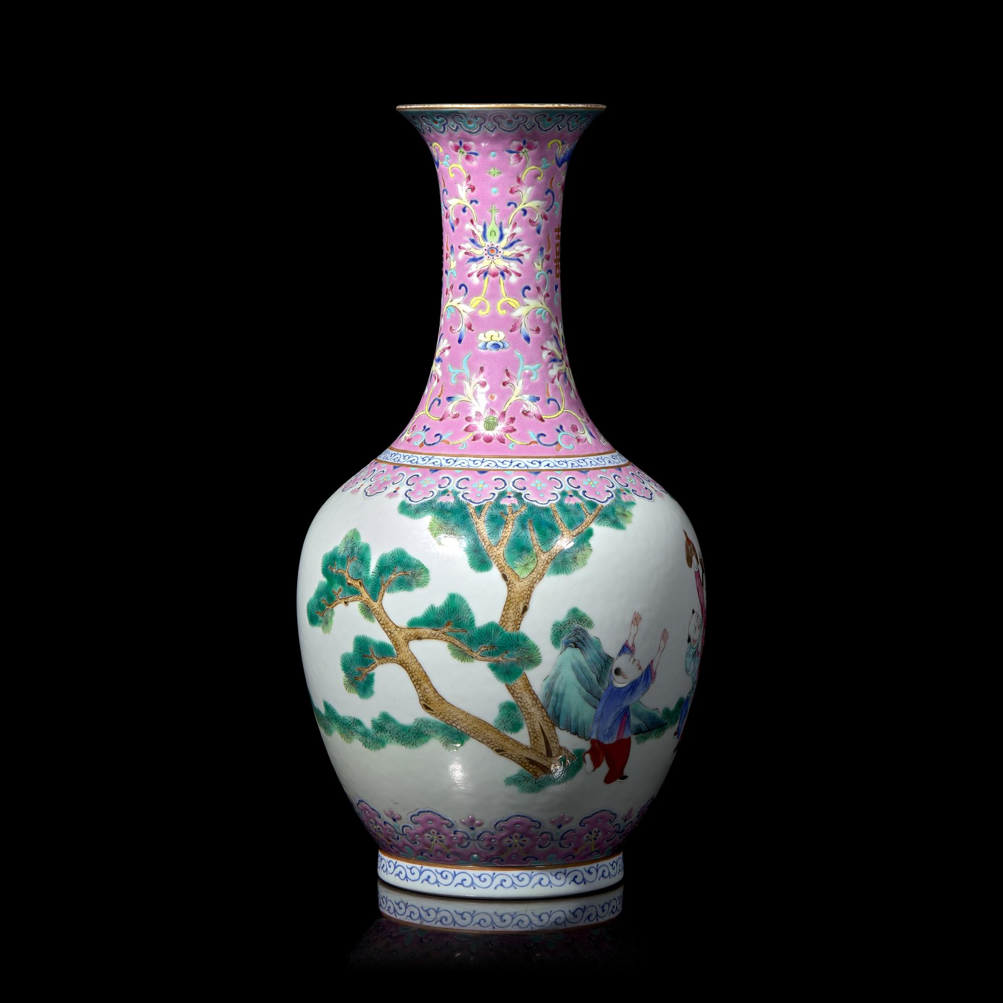 A Chinese Famille Rose Porcelain 'Boys' Vase 粉彩嬰戲賞瓶
