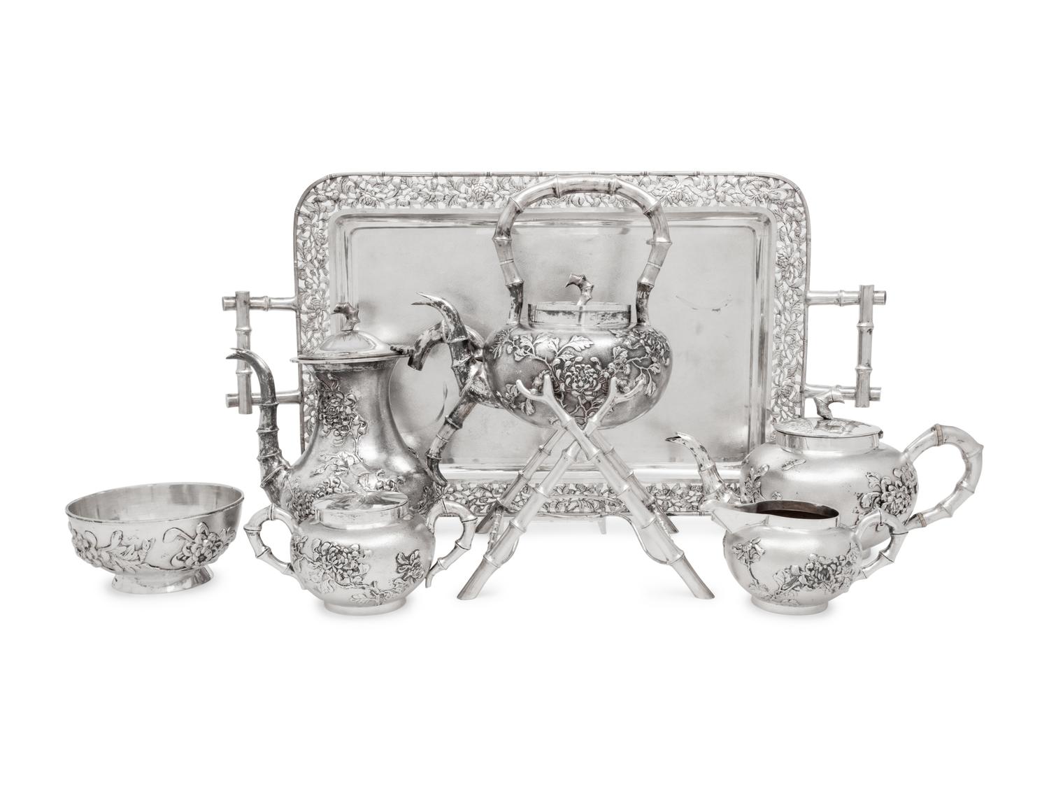 A Chinese Export Eight-Piece Silver Tea and Coffee Service