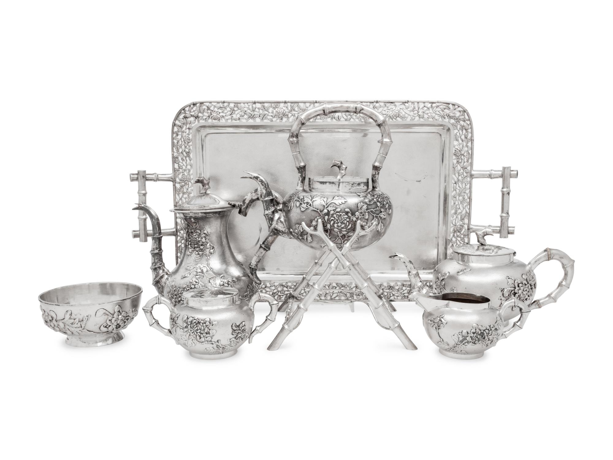 A Chinese Export Eight-Piece Silver Tea and Coffee Service