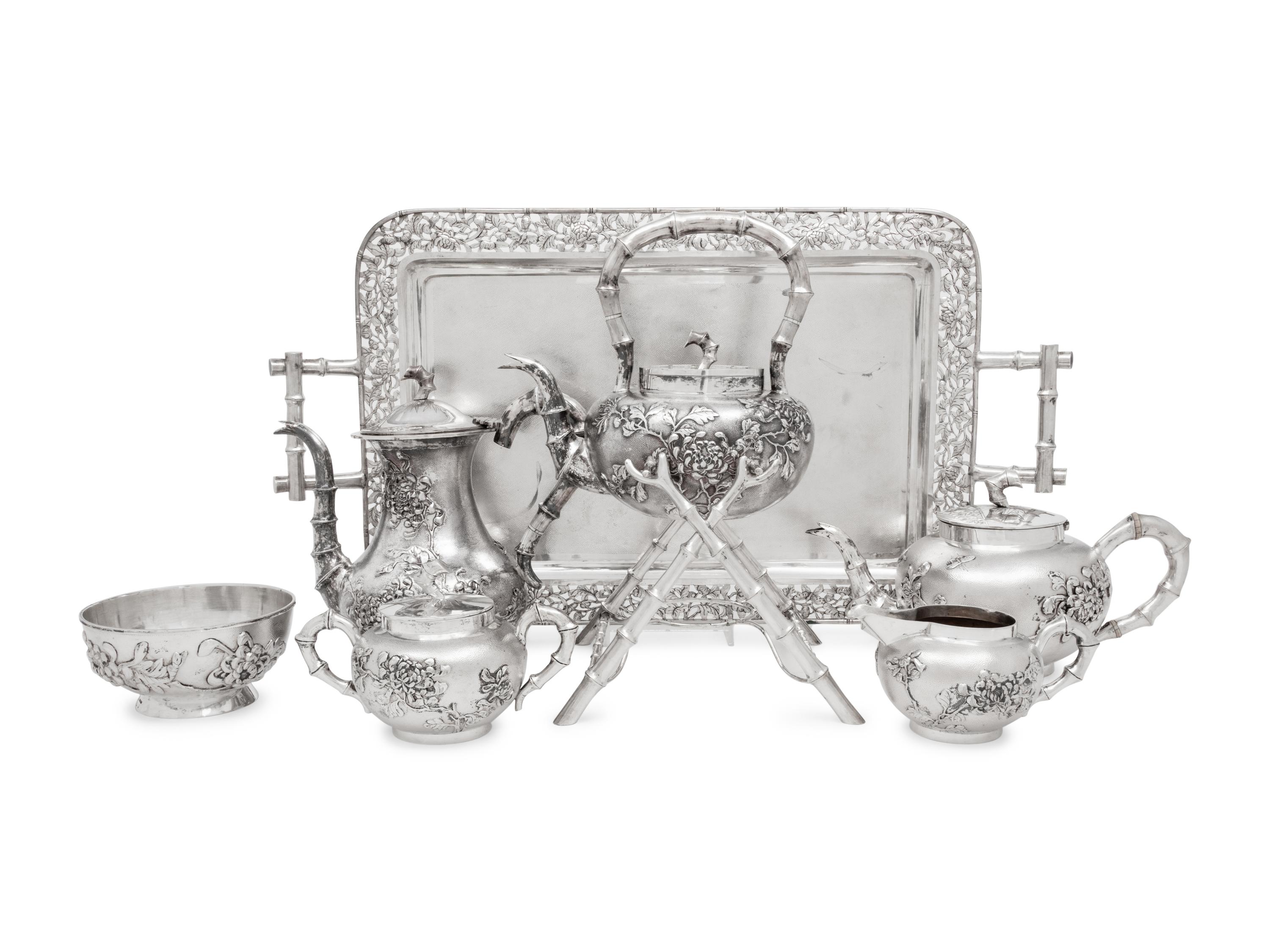 A Chinese Export Eight-Piece Silver Tea and Coffee Service