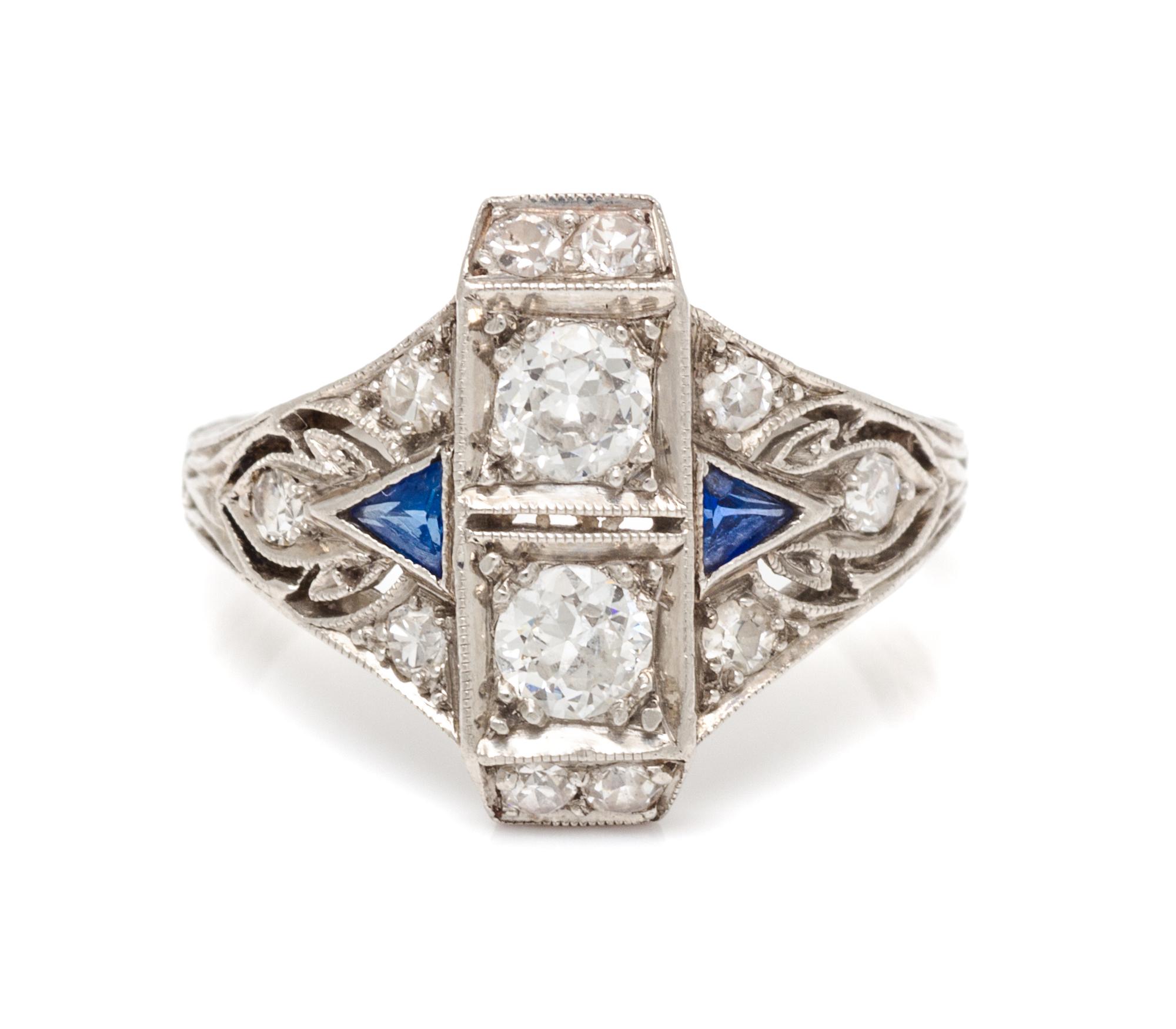An Art Deco Platinum, Diamond and Sapphire Ring, 1.90 dwts.