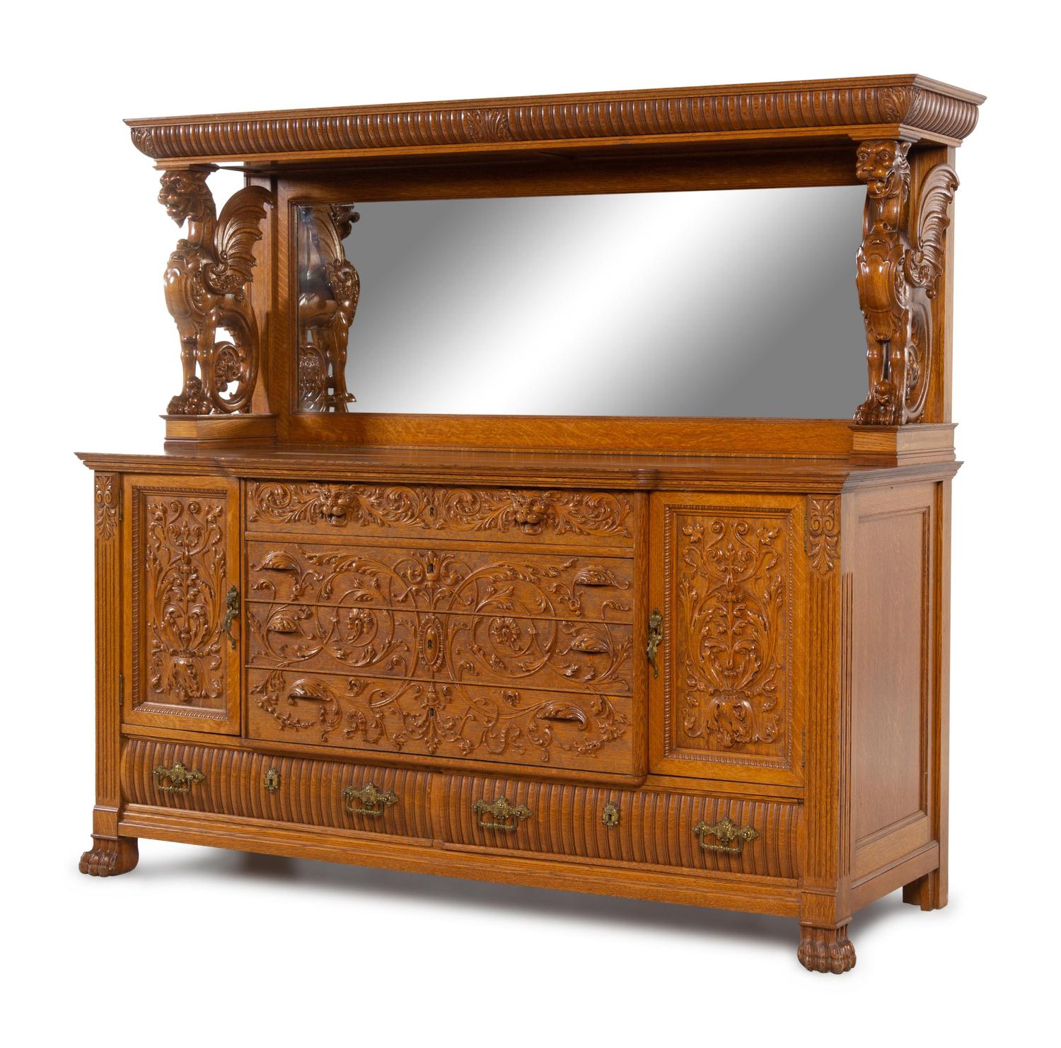 An American Renaissance Revival Carved Oak Server