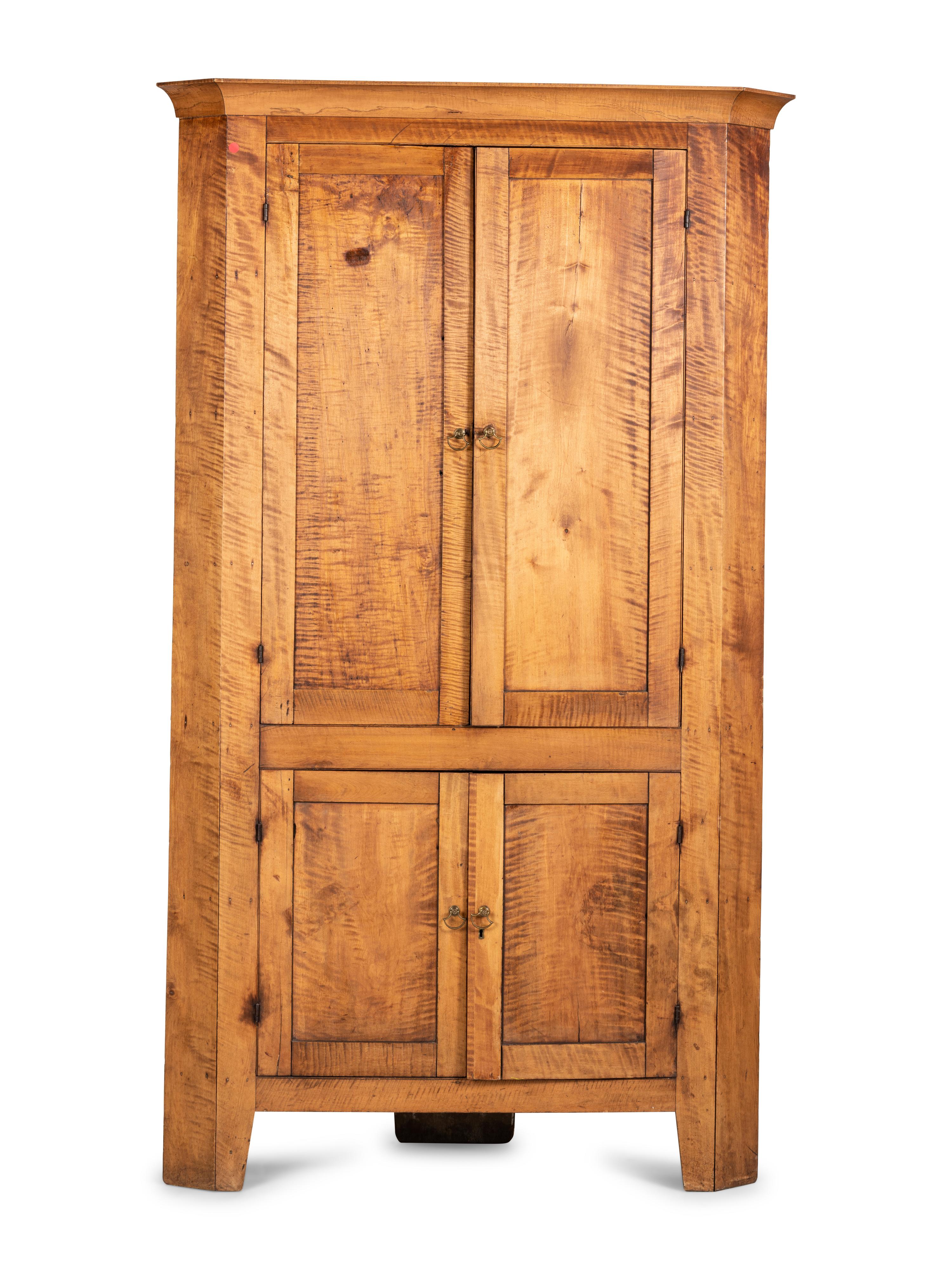 A Federal Tiger Maple Corner Cupboard