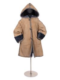 Fendi Suede Hooded Coat Lined in Blue Shearling, c. 1993