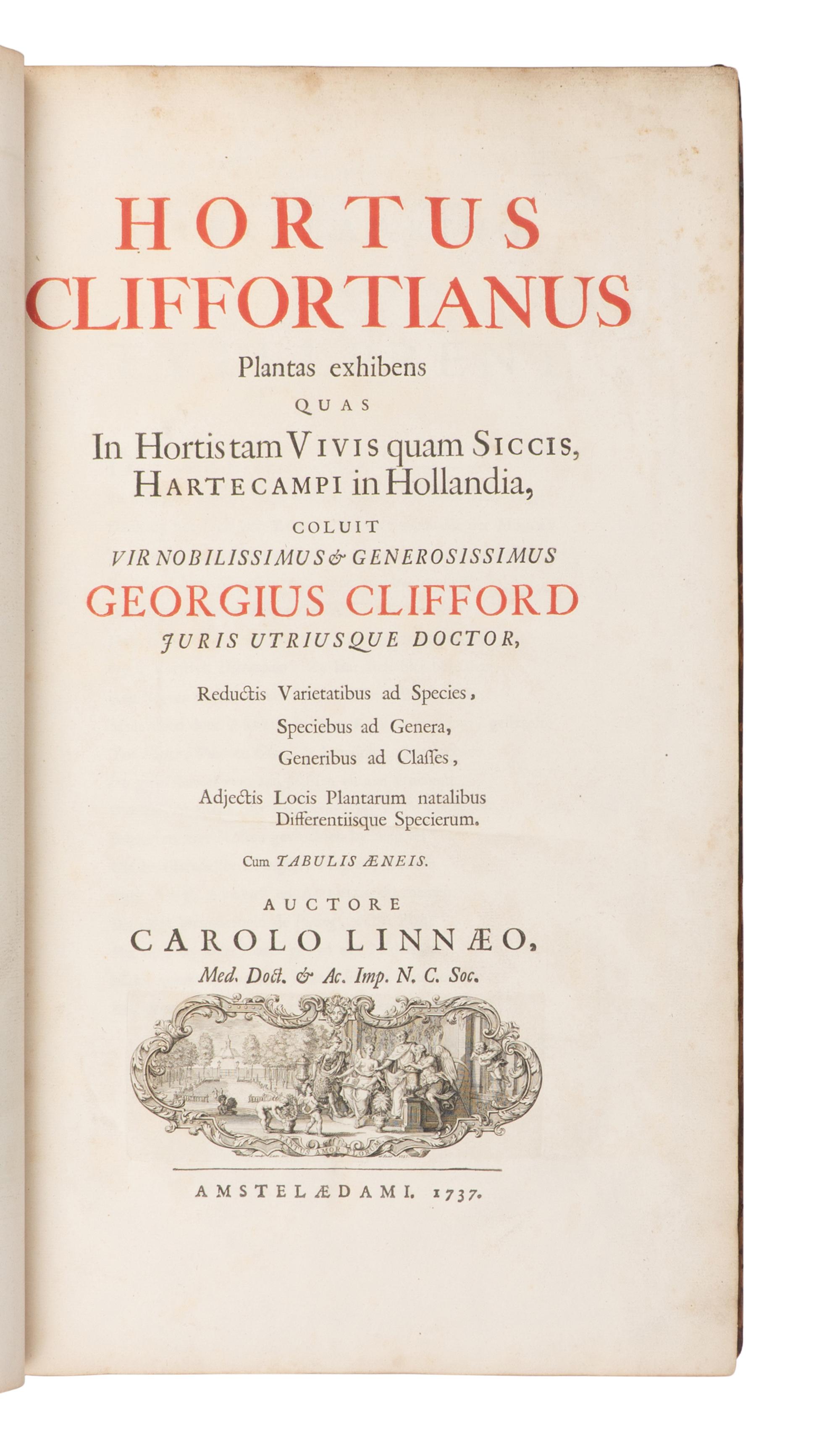 [NATURAL HISTORY]. LINNAEUS, Carolus (1707-1778). Hortus cliffortianus . Amsterdam, 1737 [i.e. 1738].