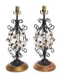 A Pair of Wrought Metal Table Lamps Height 21 1/8 inches.