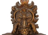 A Pair of Venetian Carved Wood Mask Wall Appliqués