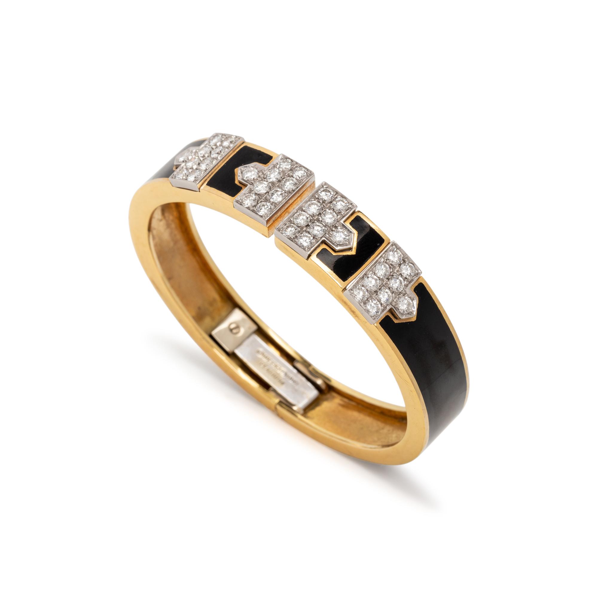 DAVID WEBB, BLACK ENAMEL AND DIAMOND 'LANE' BRACELET