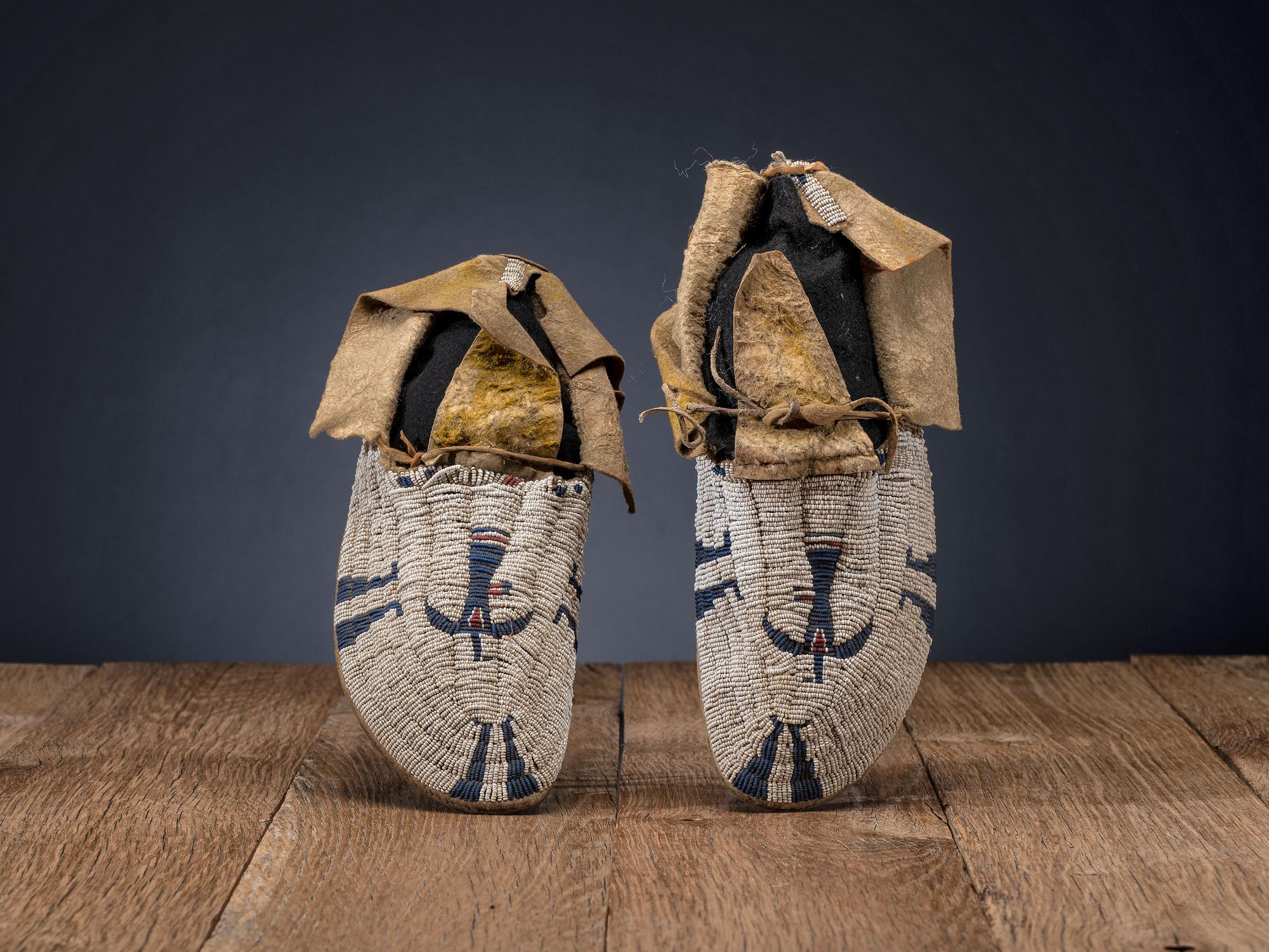 Cheyenne Beaded Buffalo Hide Moccasins, with Thunderbirds