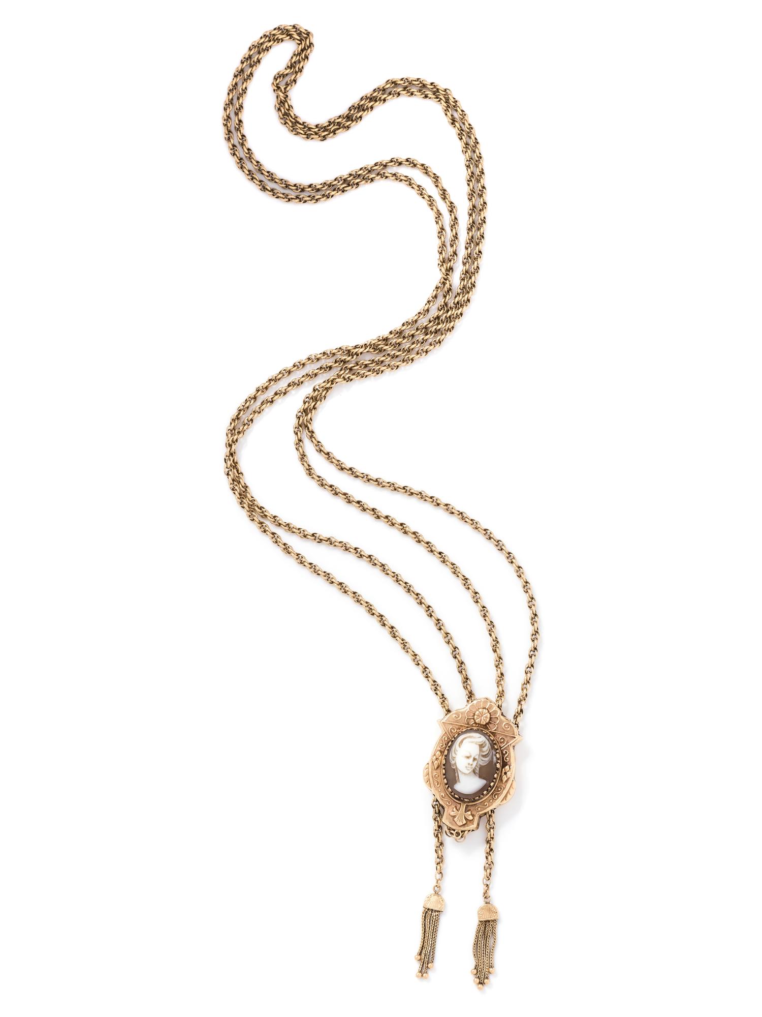 YELLOW GOLD AND CAMEO SLIDE PENDANT NECKLACE