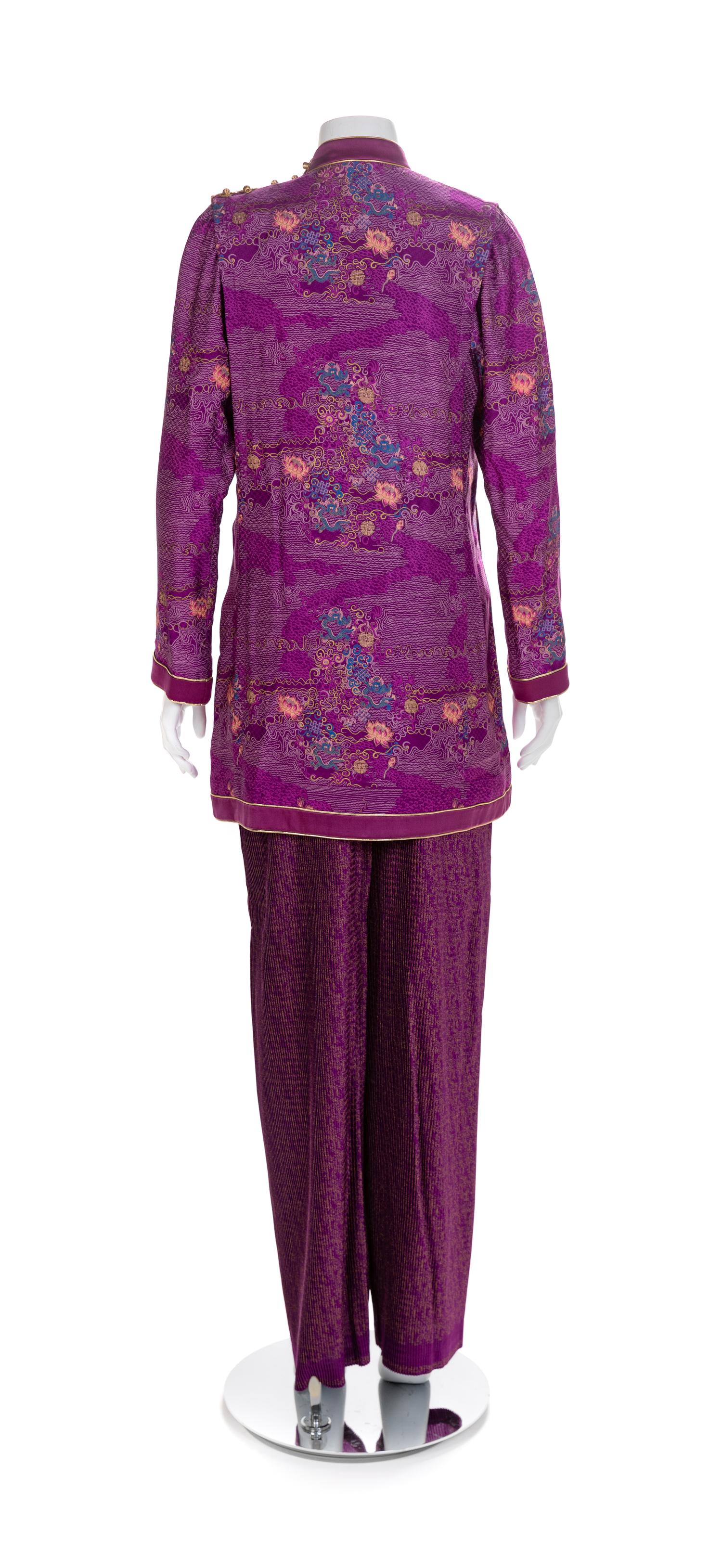 Emanuel Ungaro Purple Silk Tunic with Pants and Skirt, 1980 No size label