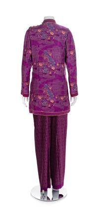 Emanuel Ungaro Purple Silk Tunic with Pants and Skirt, 1980 No size label