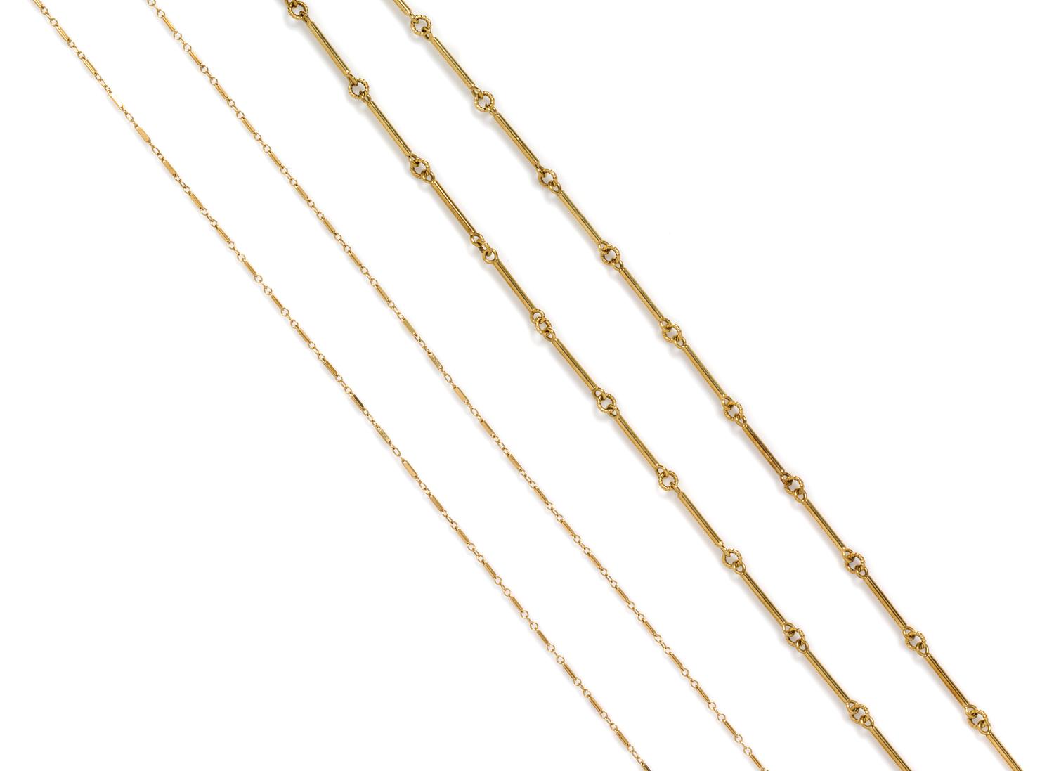 A Collection of Yellow Gold Chain Necklaces, 18.10 dwts.