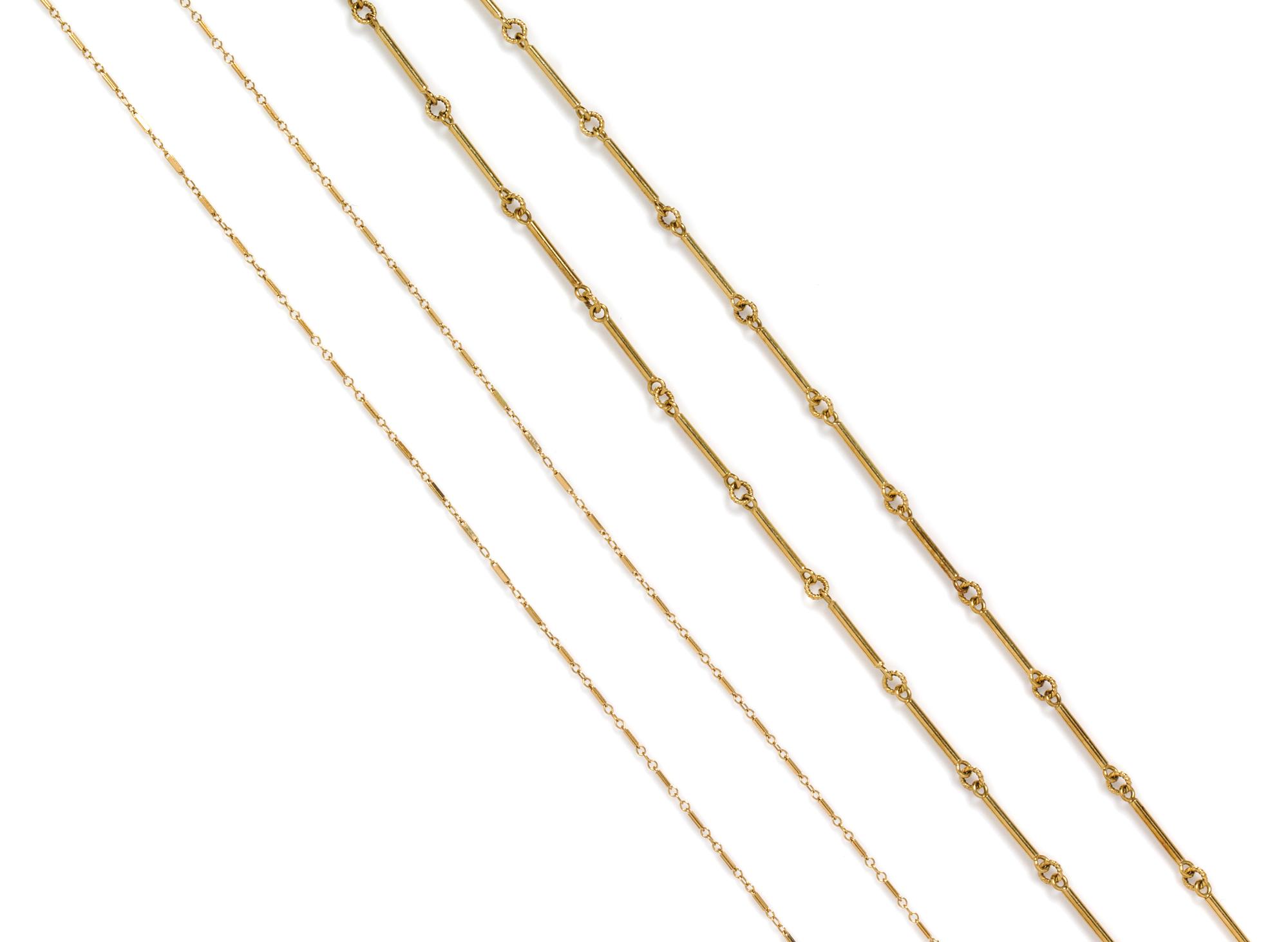 A Collection of Yellow Gold Chain Necklaces, 18.10 dwts.
