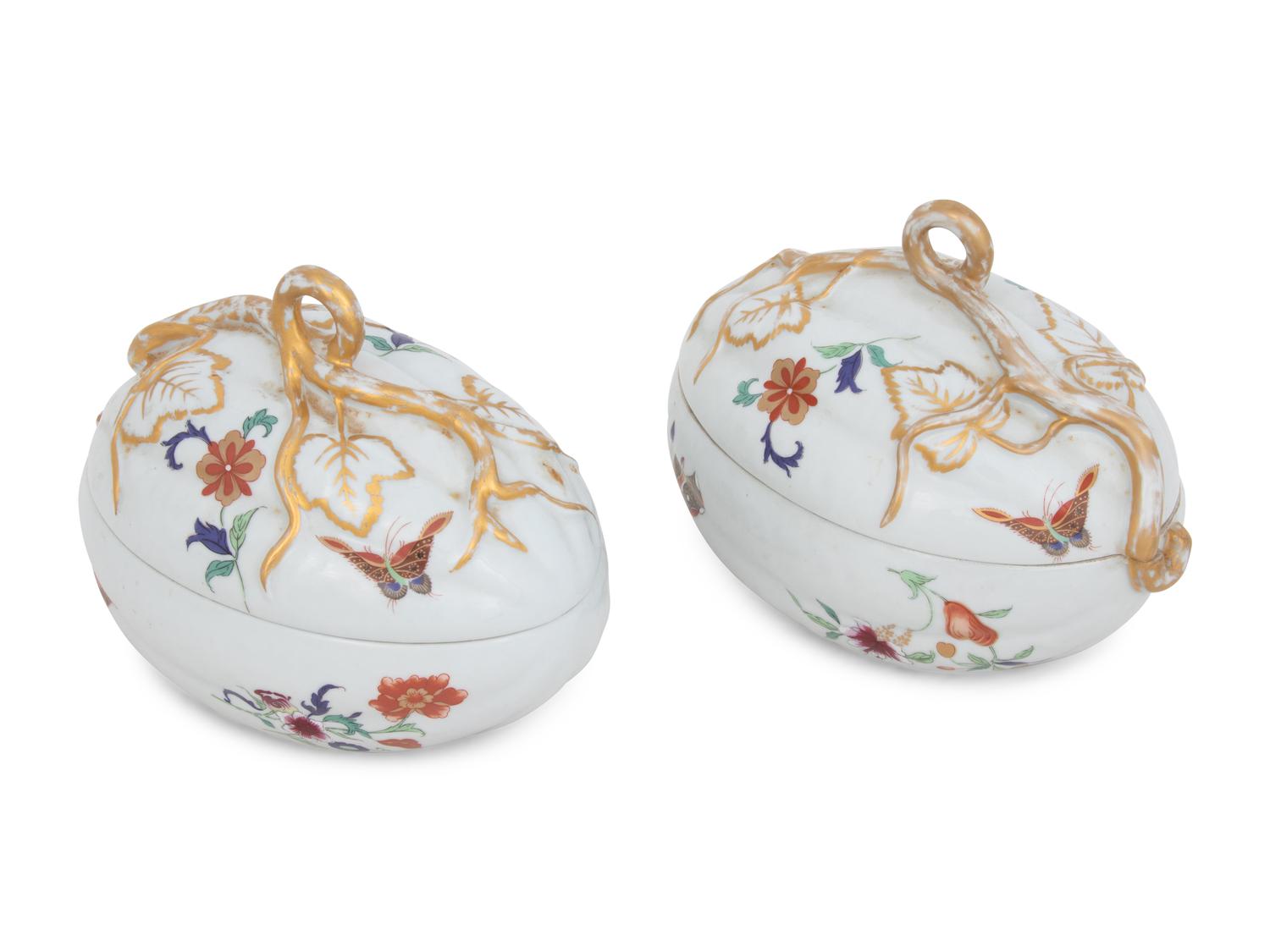 A Pair of Porcelain Melon-Form Boxes