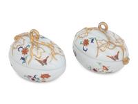 A Pair of Porcelain Melon-Form Boxes