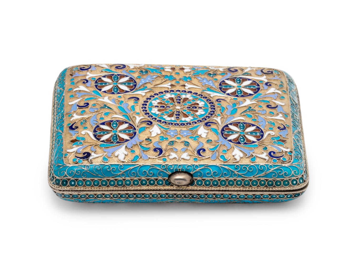 A Russian Silver-Gilt and Enamel Cigarette Case