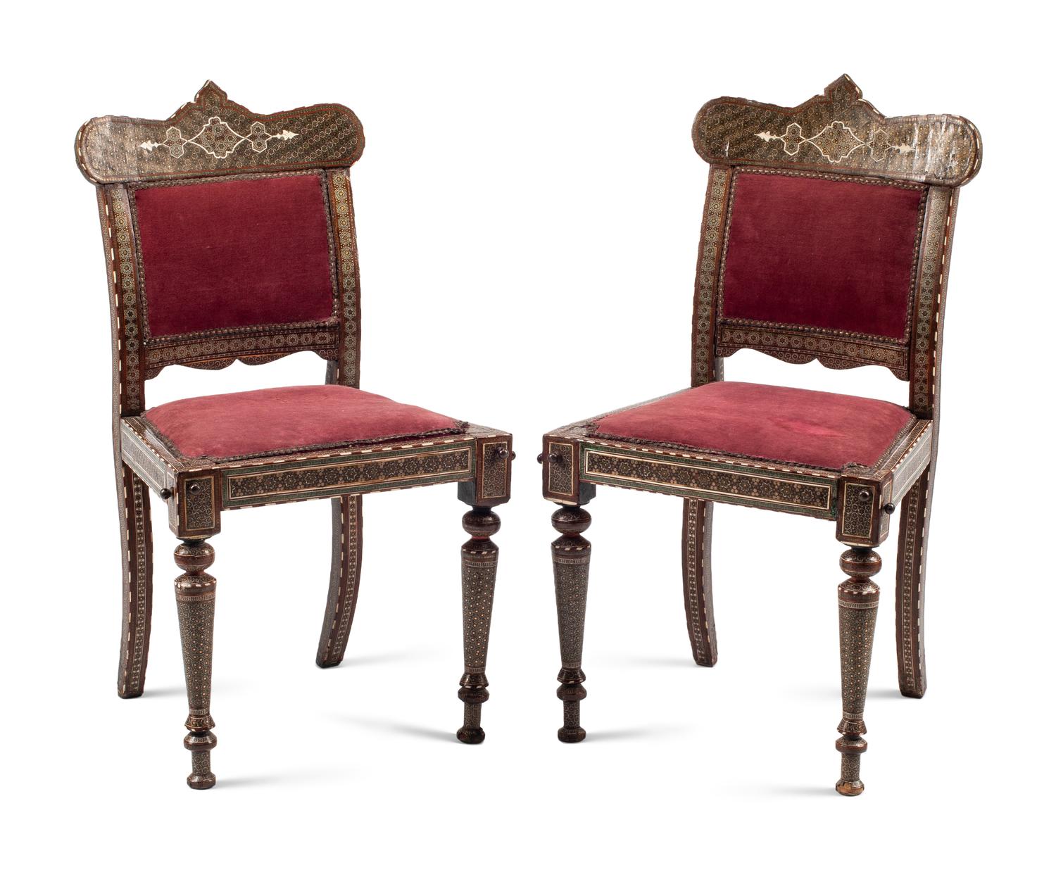 A Pair of Anglo-Colonial Mosaic Inlaid Side Chairs