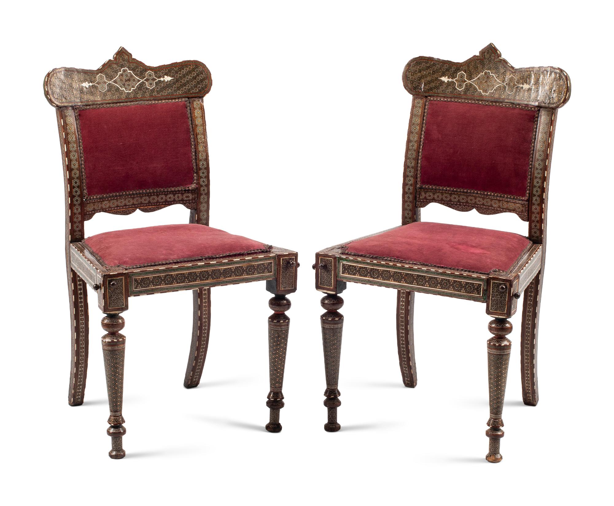 A Pair of Anglo-Colonial Mosaic Inlaid Side Chairs
