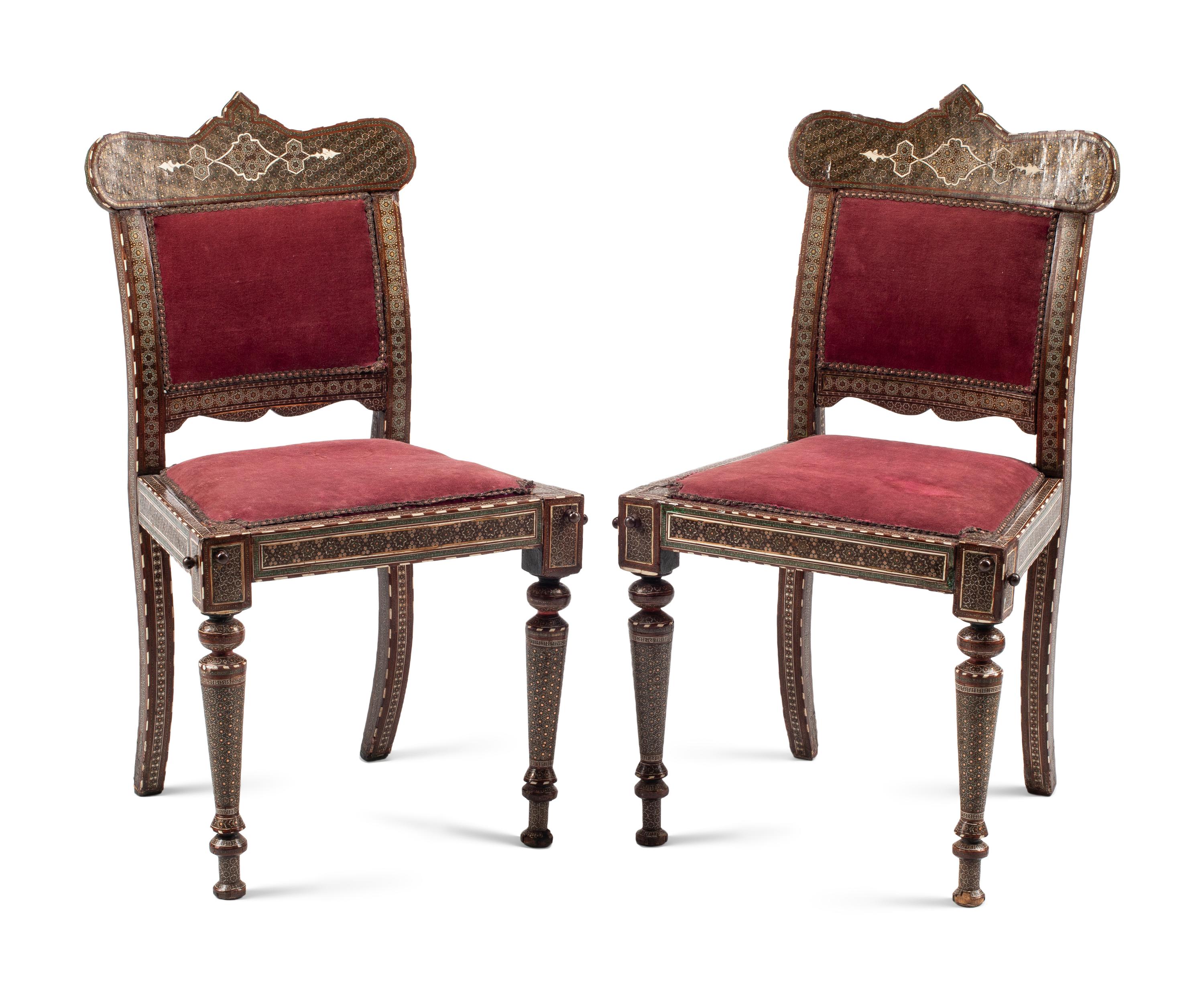 A Pair of Anglo-Colonial Mosaic Inlaid Side Chairs