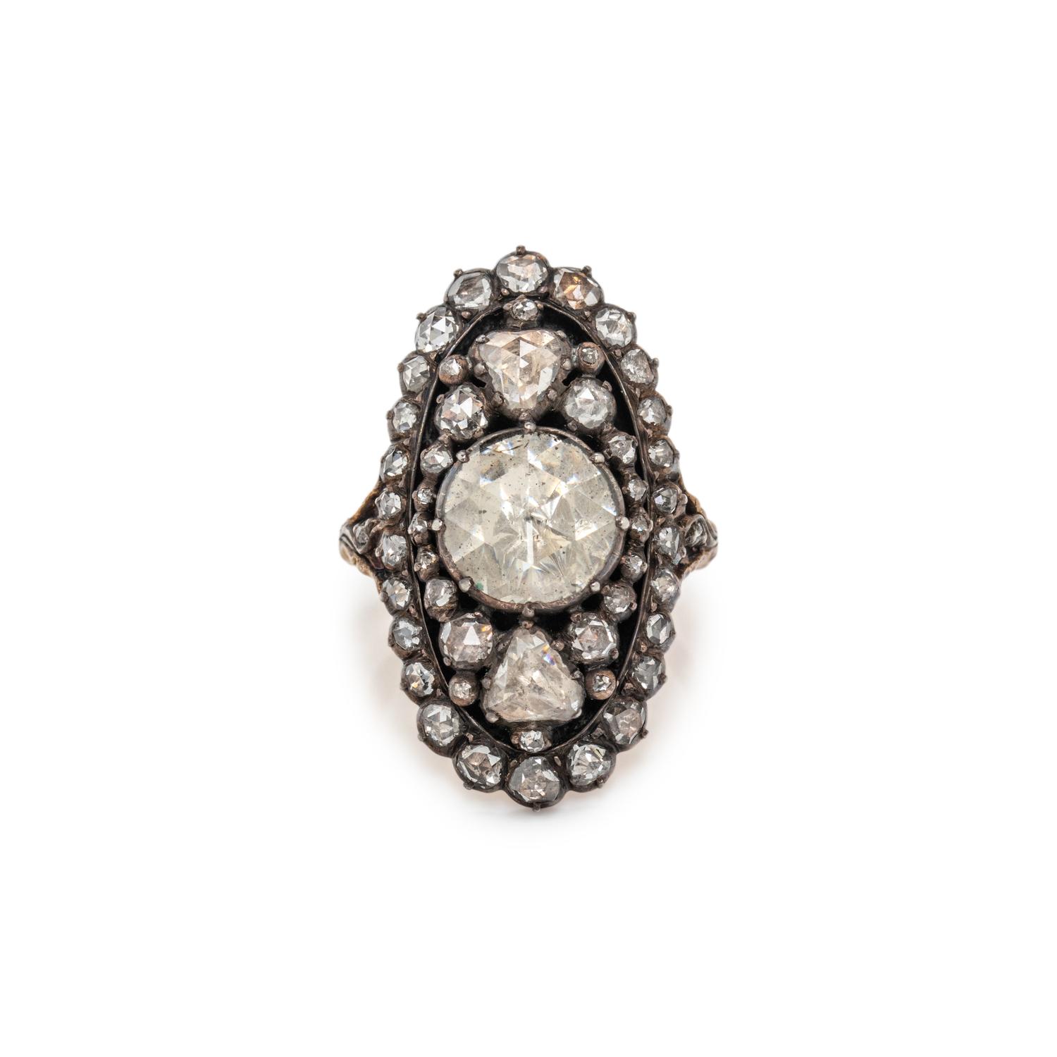 GEORGIAN, DIAMOND AND SILVER-TOPPED GOLD RING