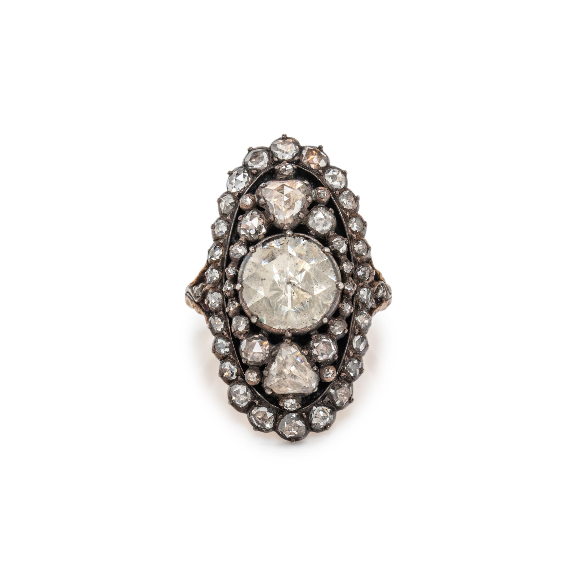 GEORGIAN, DIAMOND AND SILVER-TOPPED GOLD RING