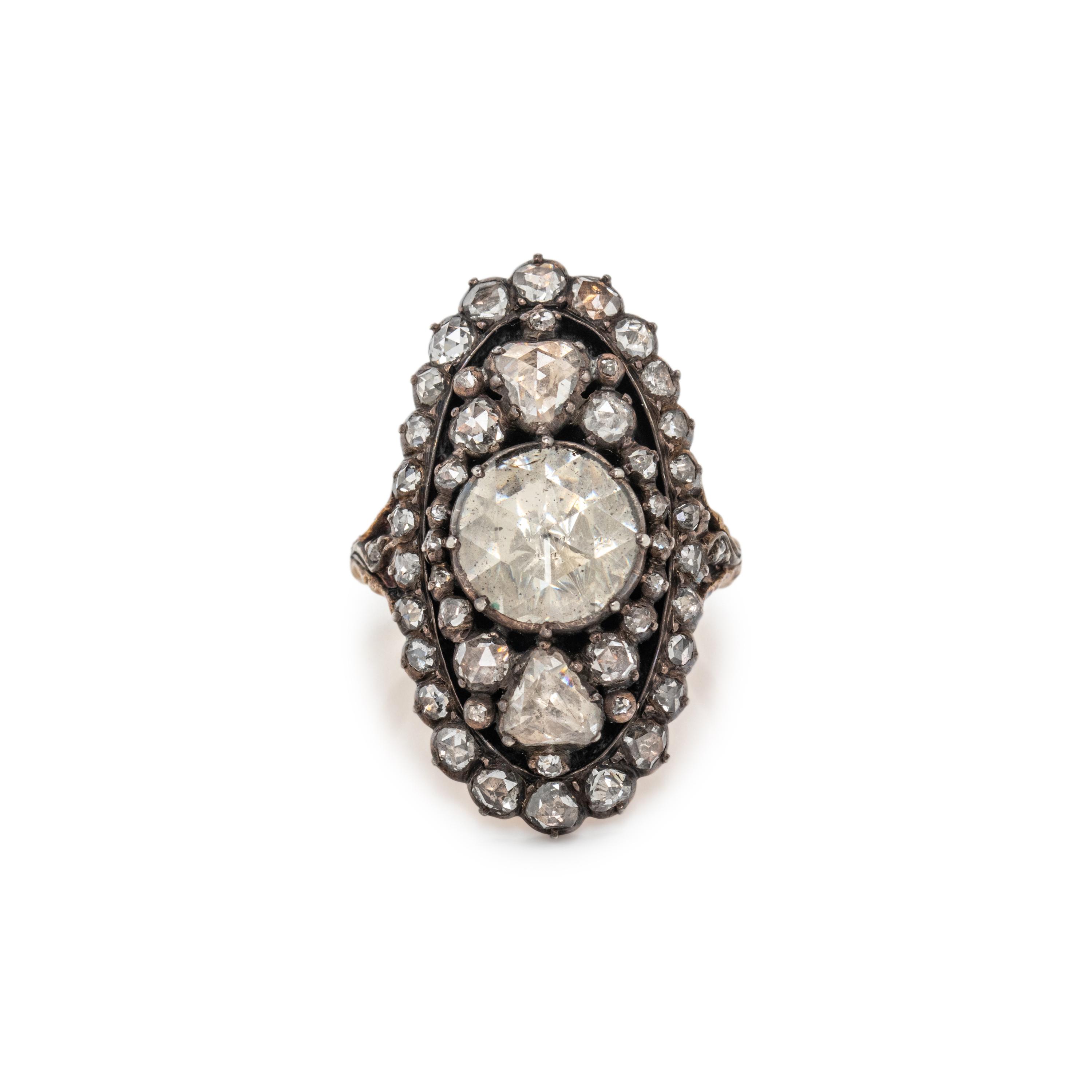 GEORGIAN, DIAMOND AND SILVER-TOPPED GOLD RING