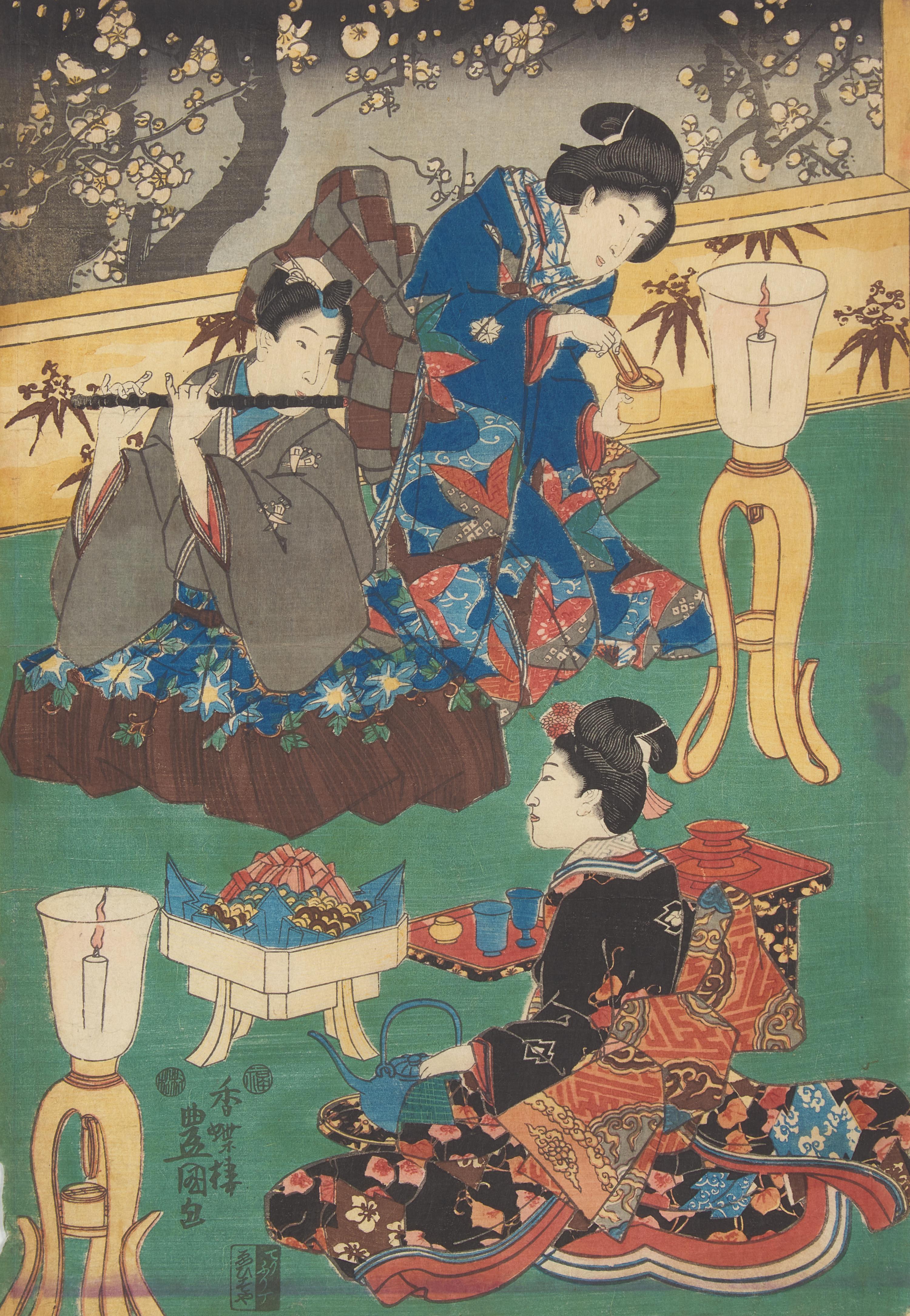 Kunisada (Toyokuni III, Japanese 1786-1864) Four Unframed Woodblock Triptychs
