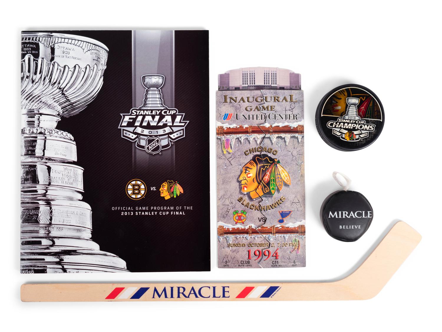 (Sports) A group of hockey memorabilia, comprising: