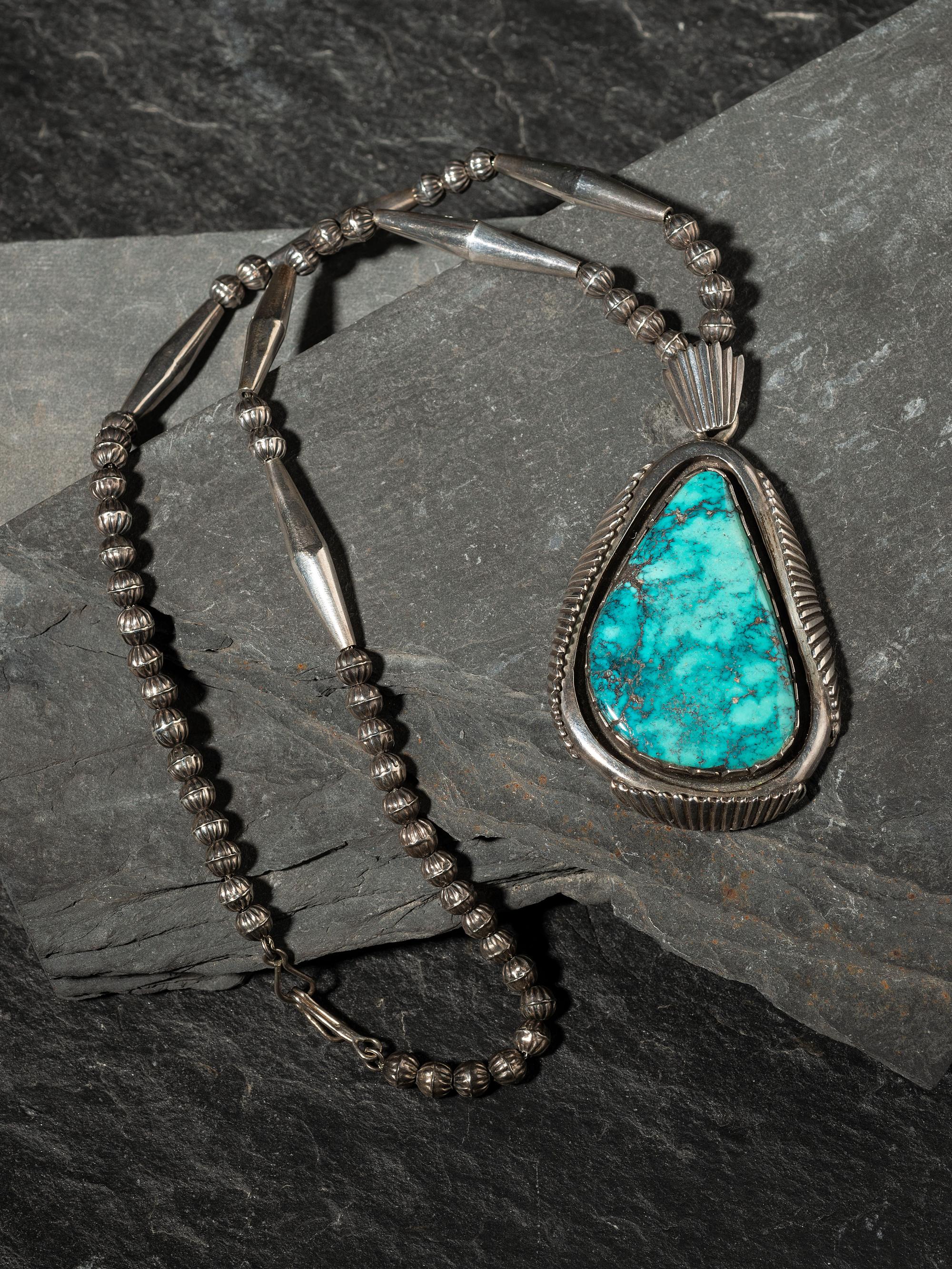 Silver and 54K Morenci Web Turquoise Necklace
