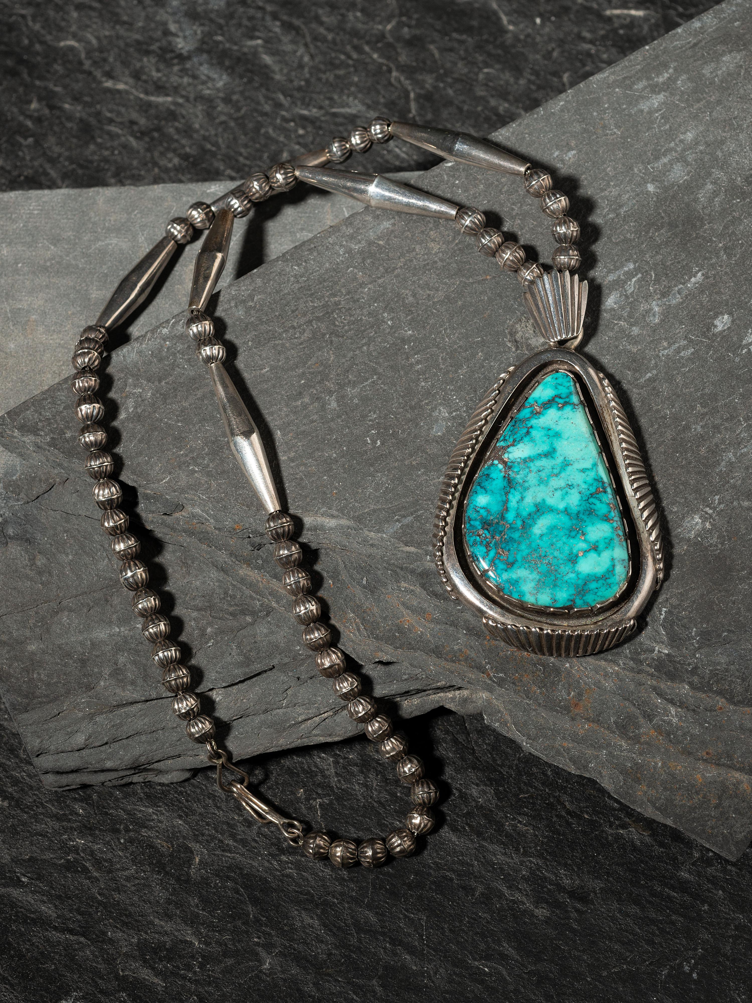 Silver and 54K Morenci Web Turquoise Necklace