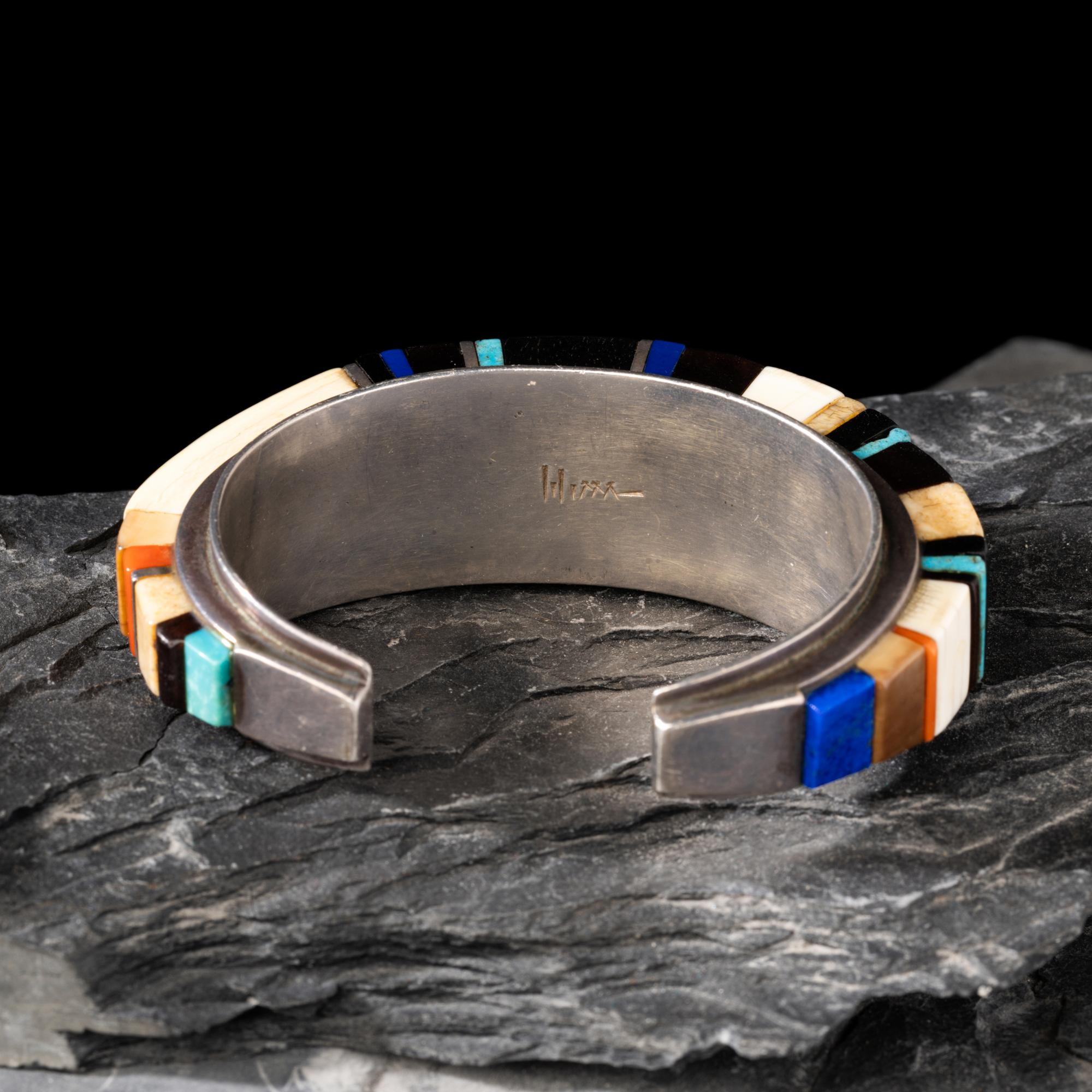 Charles Loloma (Hopi, 1921-1991) — Silver and Cobblestone Inlay Cuff Bracelet