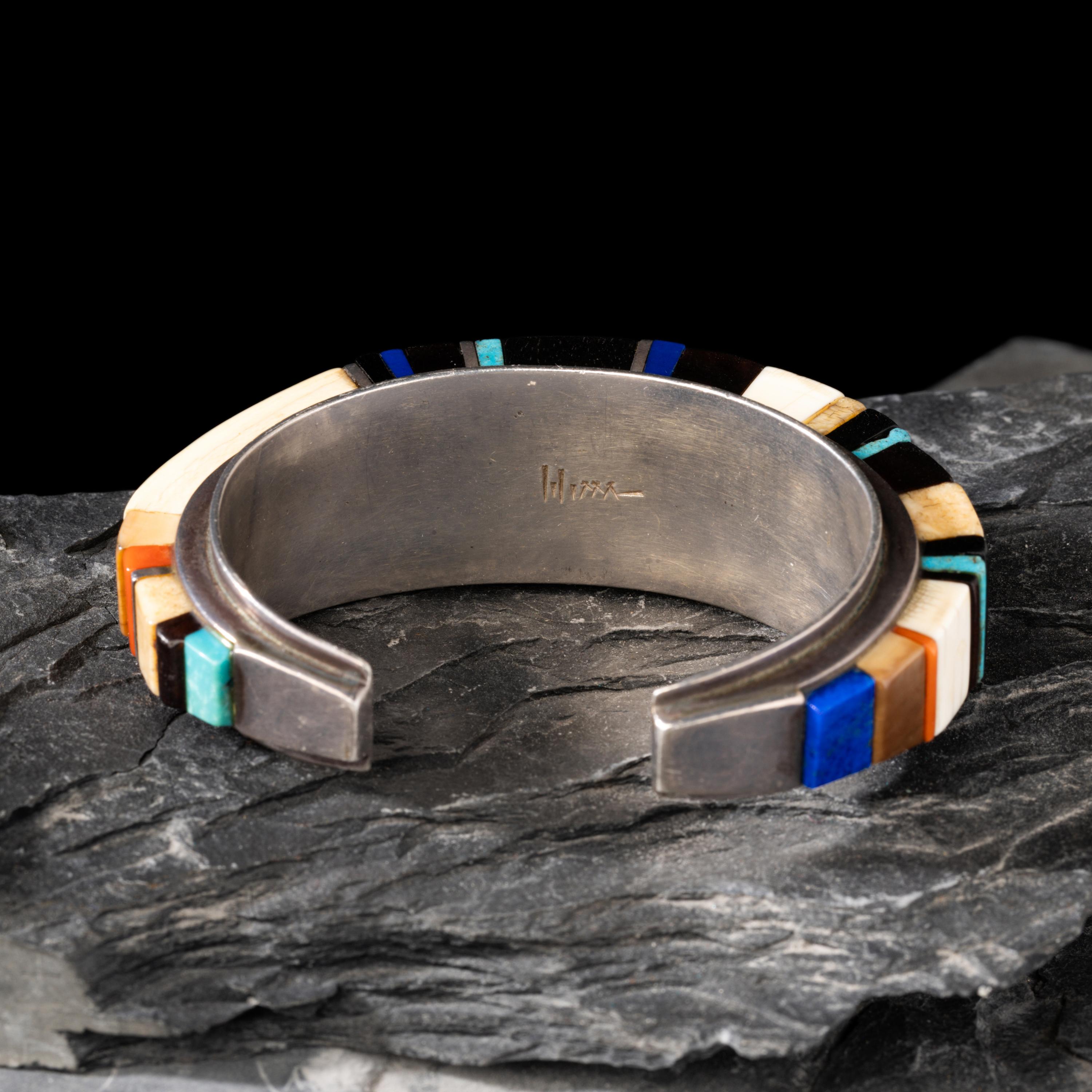 Charles Loloma (Hopi, 1921-1991) — Silver and Cobblestone Inlay Cuff Bracelet